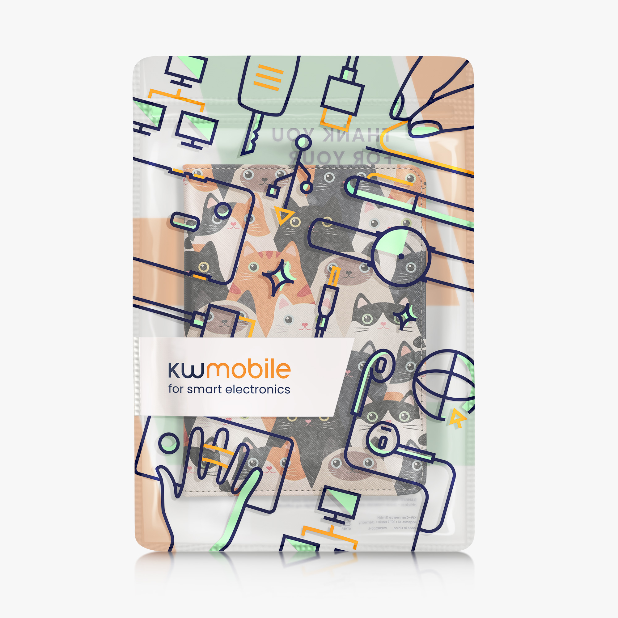 Pouzdro na čtečku kwmobile pro Amazon Kindle Paperwhite (2024)/Colorsoft - motiv kočky oranžová / černá / bílá