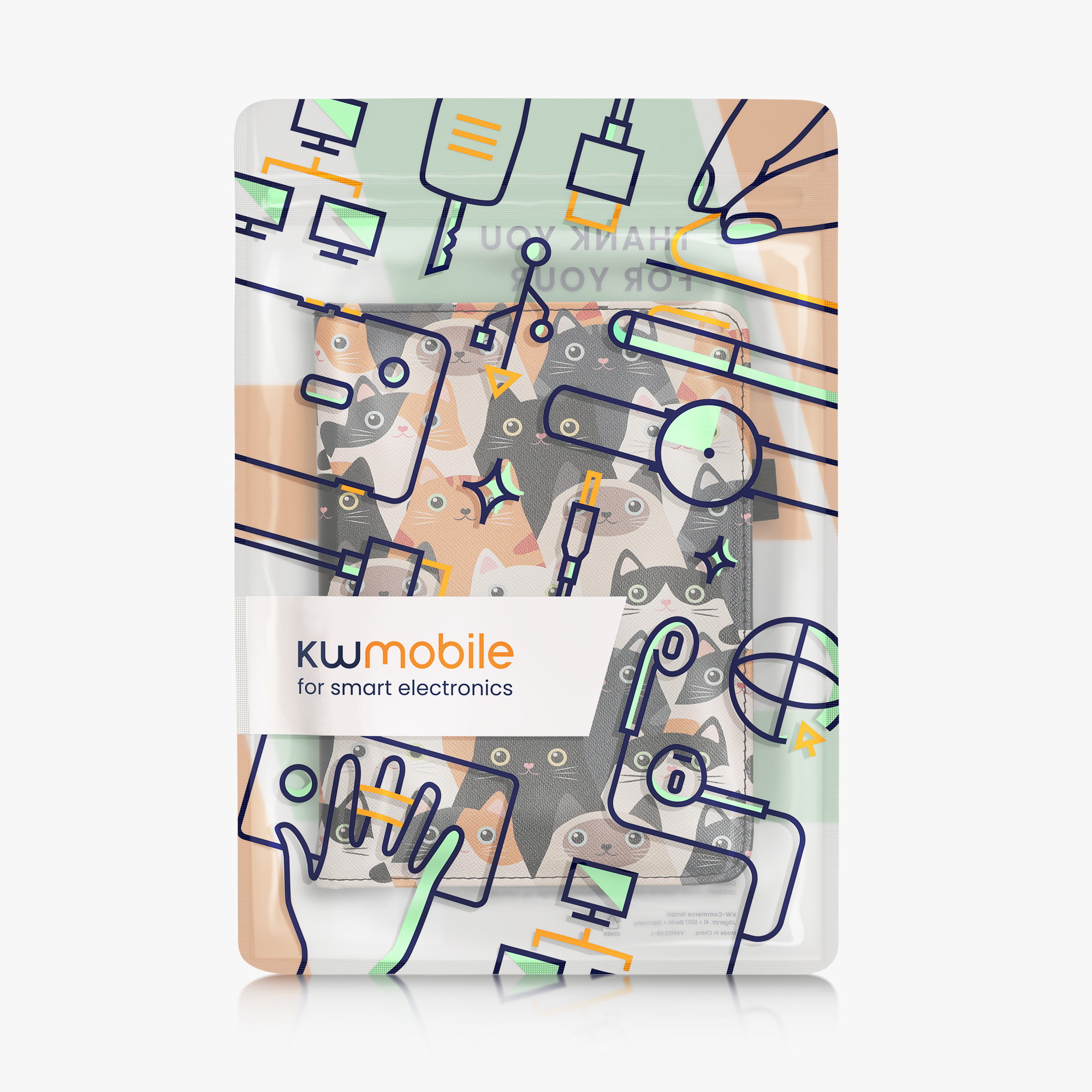 Pouzdro na čtečku kwmobile Kindle Paperwhite 2024 / Colorsoft - Cats oranžová / černá / bílá