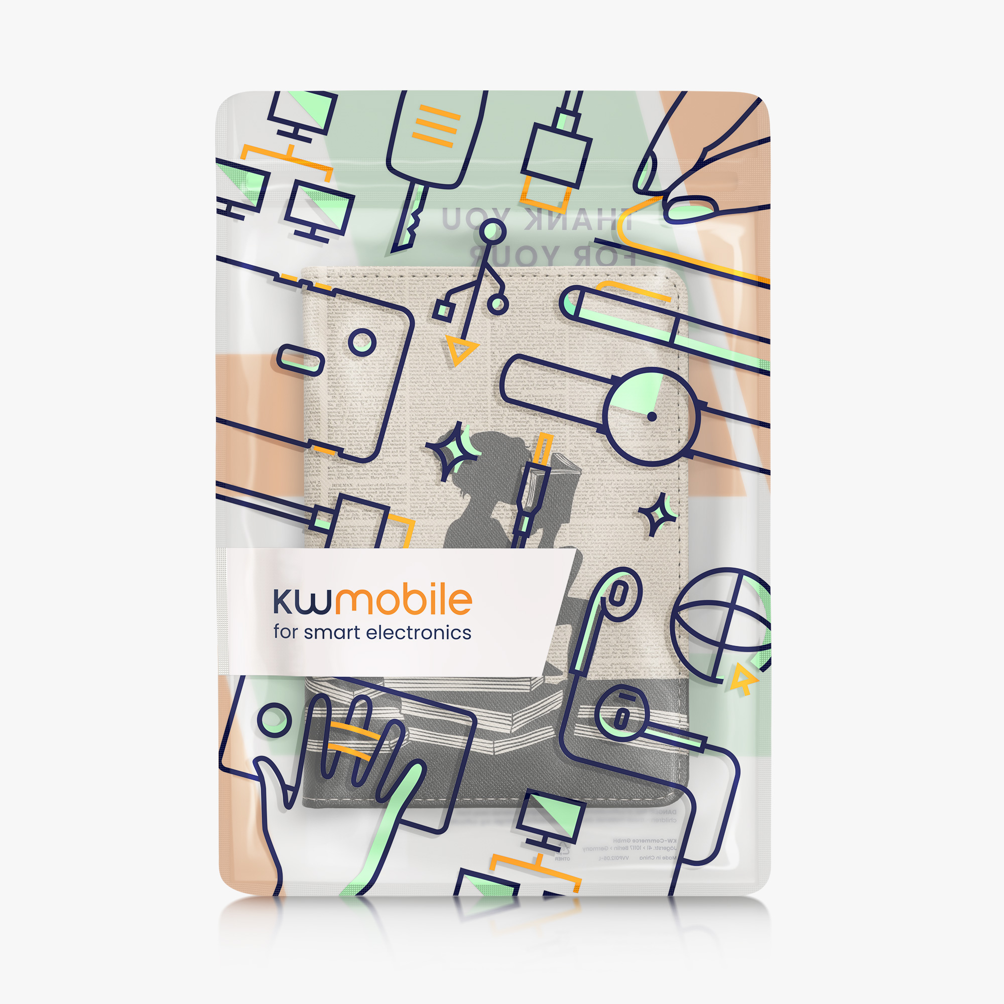 Pouzdro na čtečku kwmobile pro Amazon Kindle (2022/2024) - motiv dívka a knihy černá / béžová