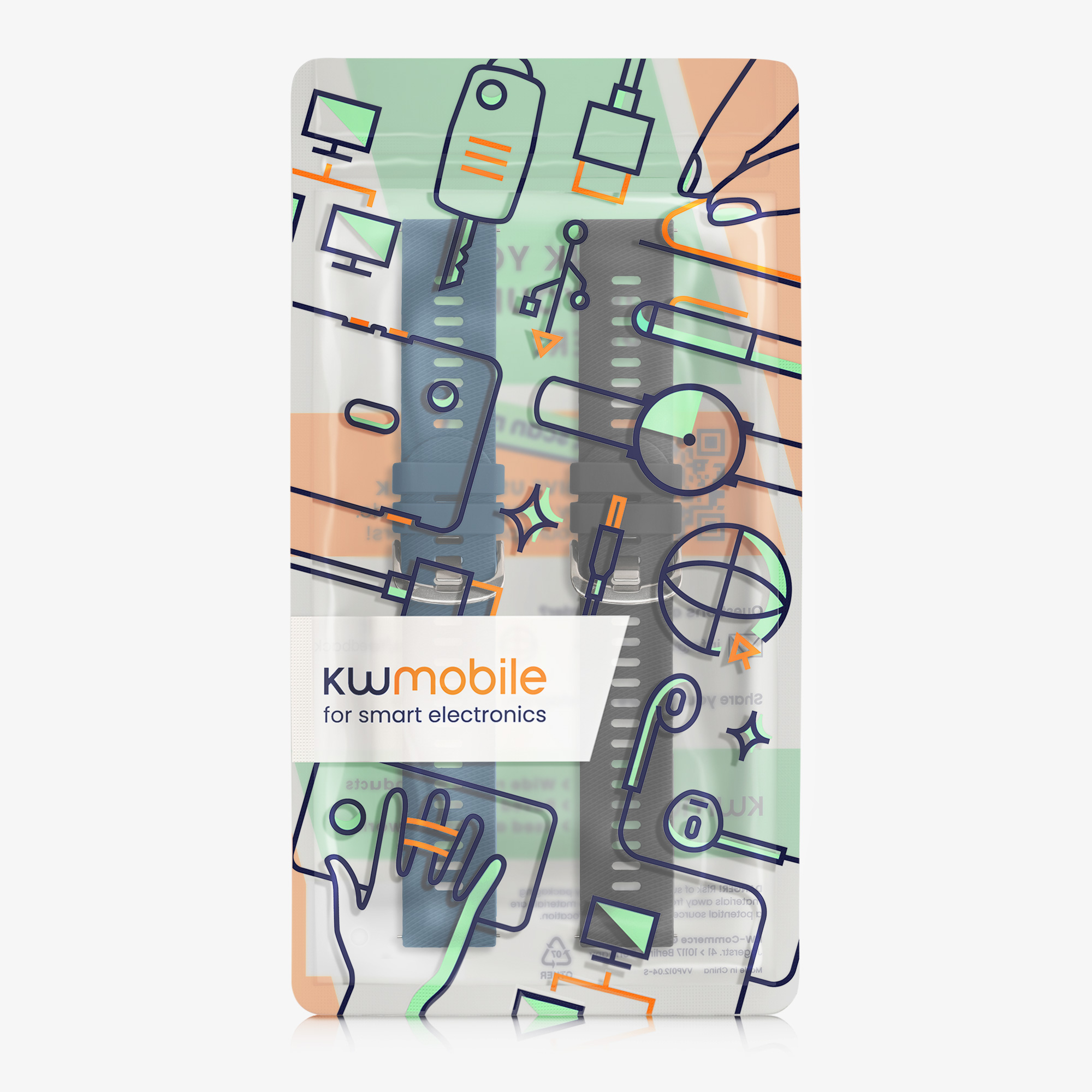 Řemínek k hodinkám Popglory P66 22mm kwmobile - černá / modrá