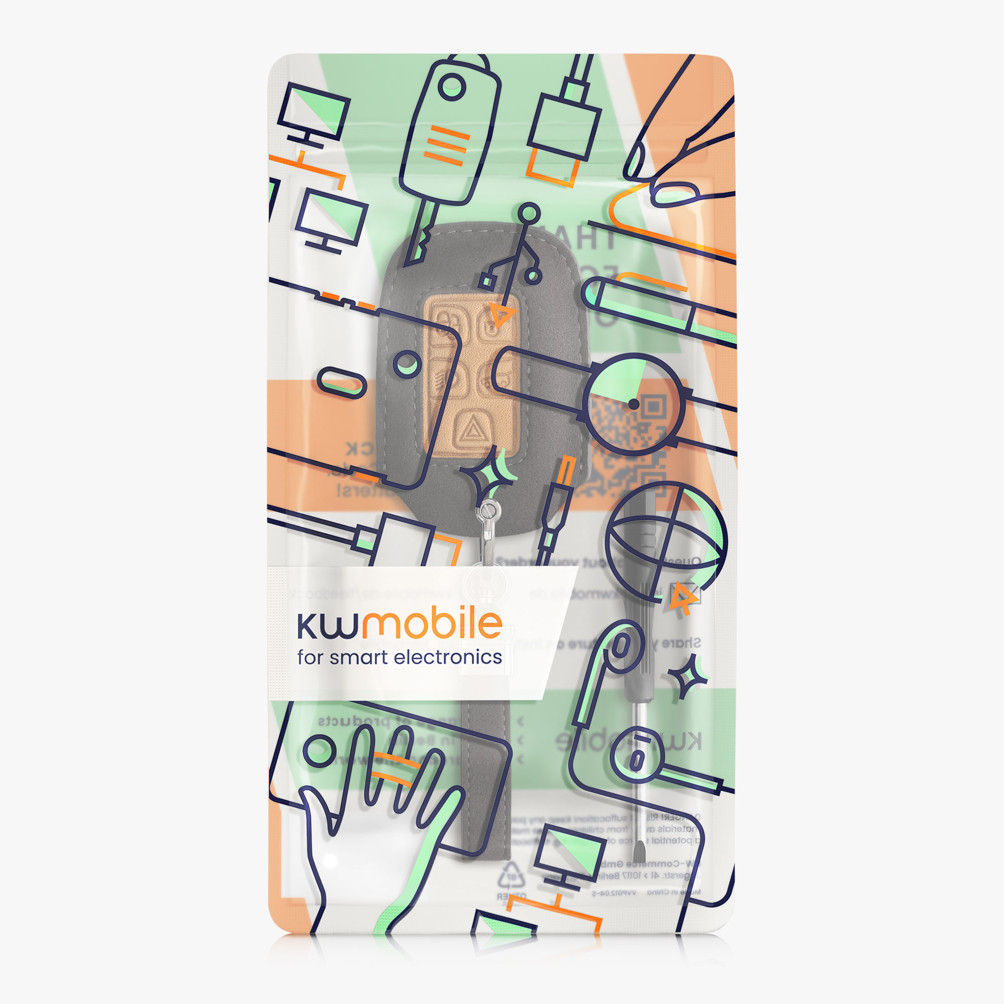kwmobile pouzdro na klíč Land Rover/Jaguar, šedá / hnědá