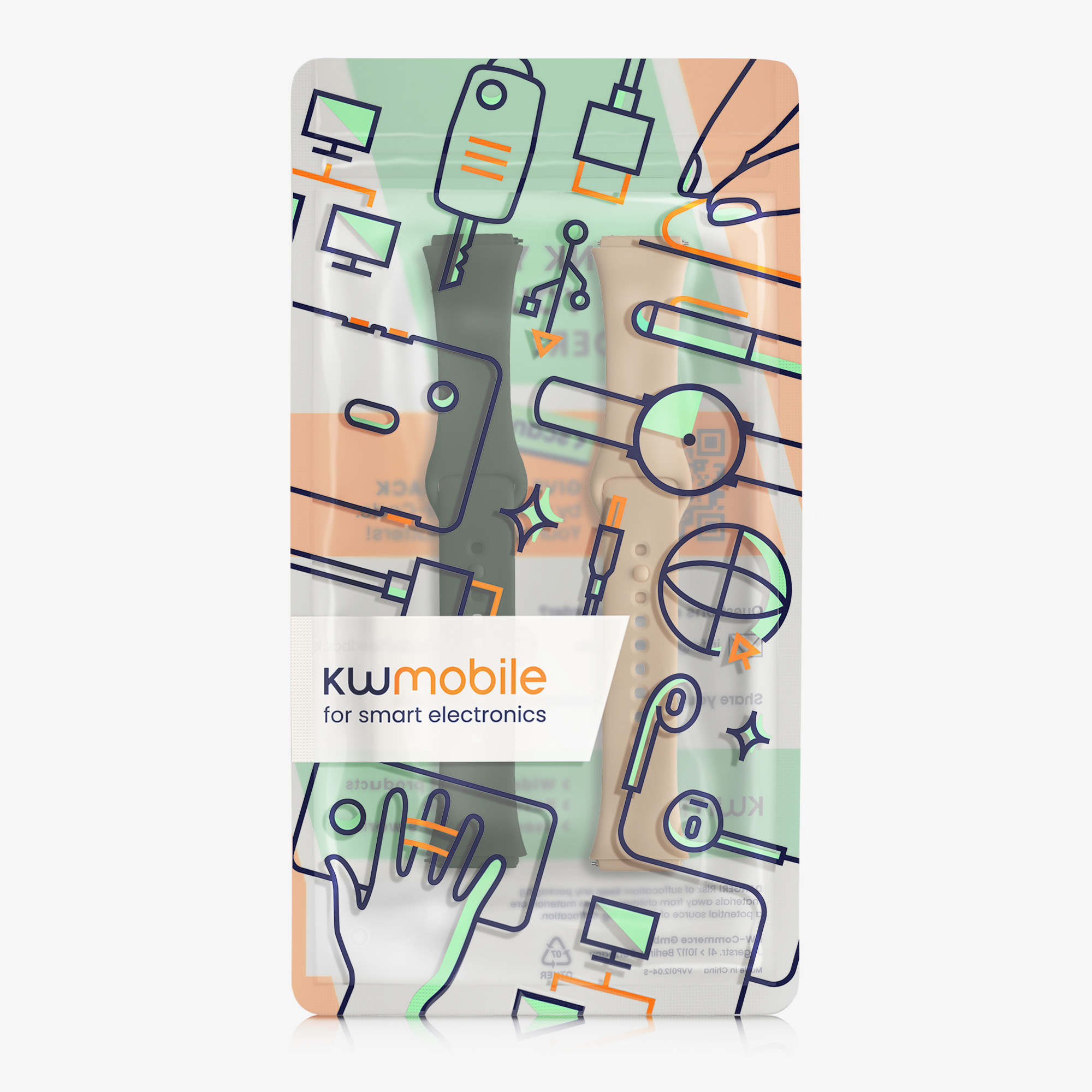 kwmobile řemínek k hodinkám Redmi Watch 3 Active - tmavě zelená / béžová