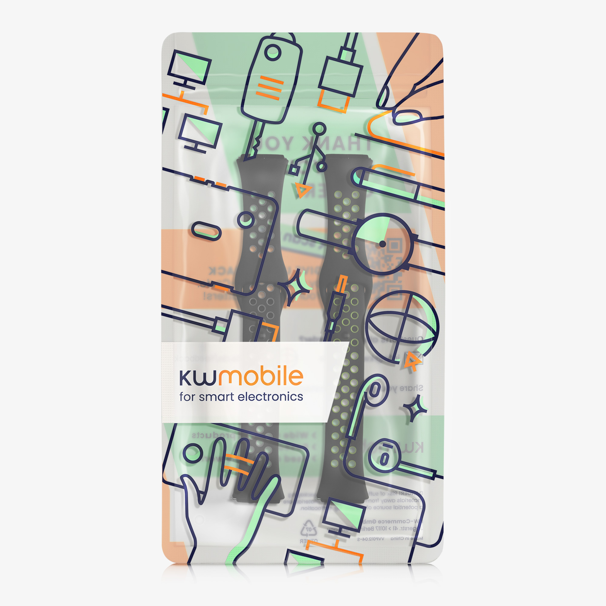 kwmobile řemínek k hodinkám Redmi Watch 3 Active - černá / šedá / černá / zelená
