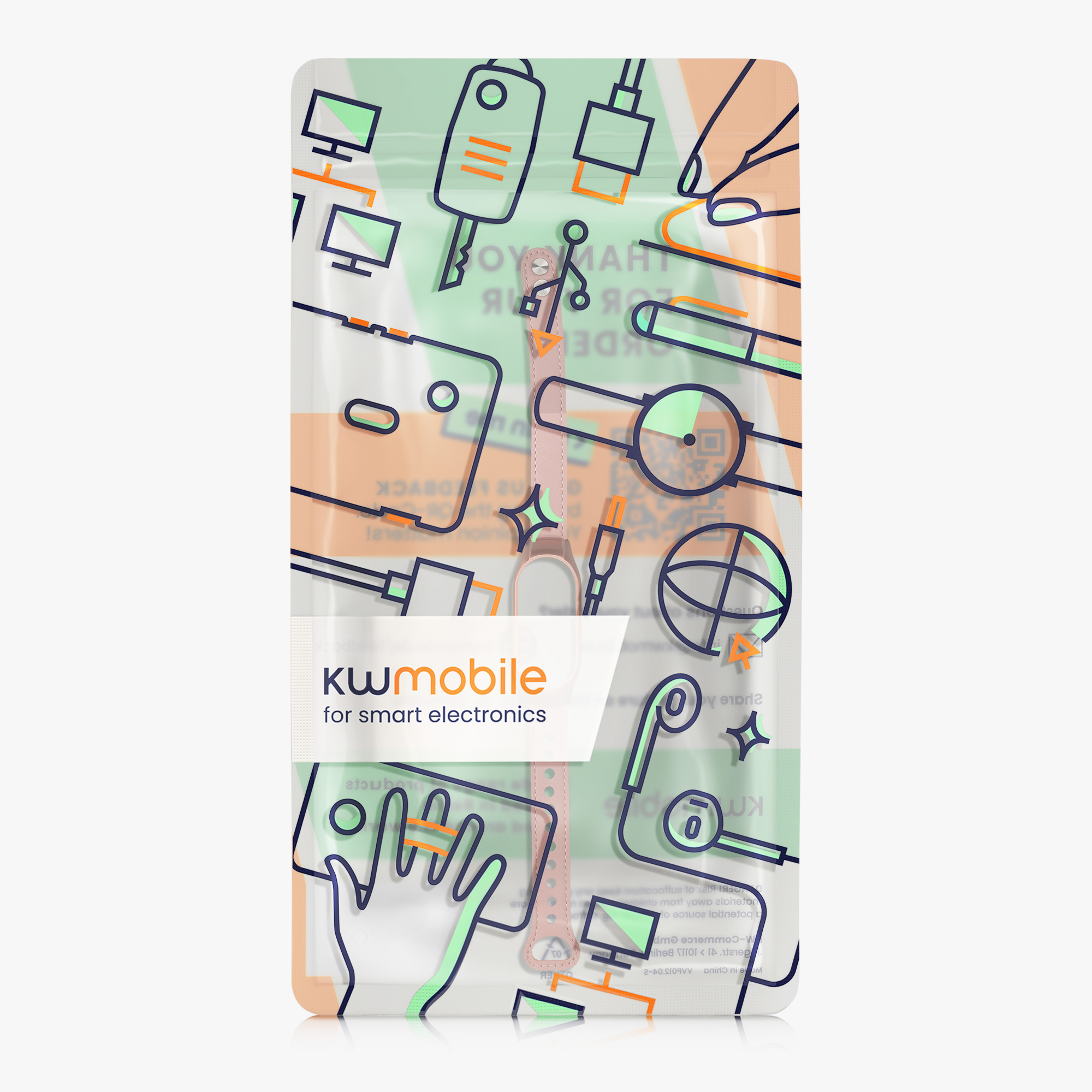 Řemínek Xiaomi Smart Band 10 / Smart Band 9 / 8 Watch kwmobile - pudrově růžová / hnědá