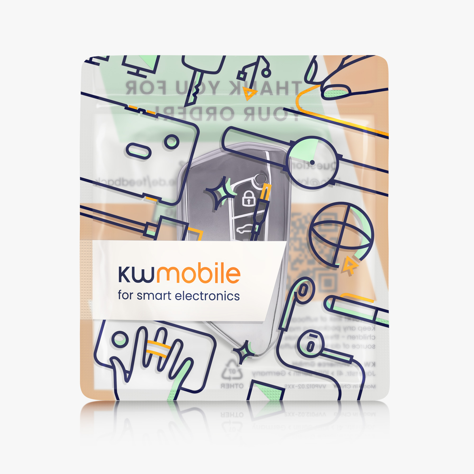 Pouzdro na klíč od auta kwmobile pro VW Golf 8, ID.3/ID.4/ID.5/ID.7, Seat/Škoda/Cupra - tmavě šedá / stříbrná