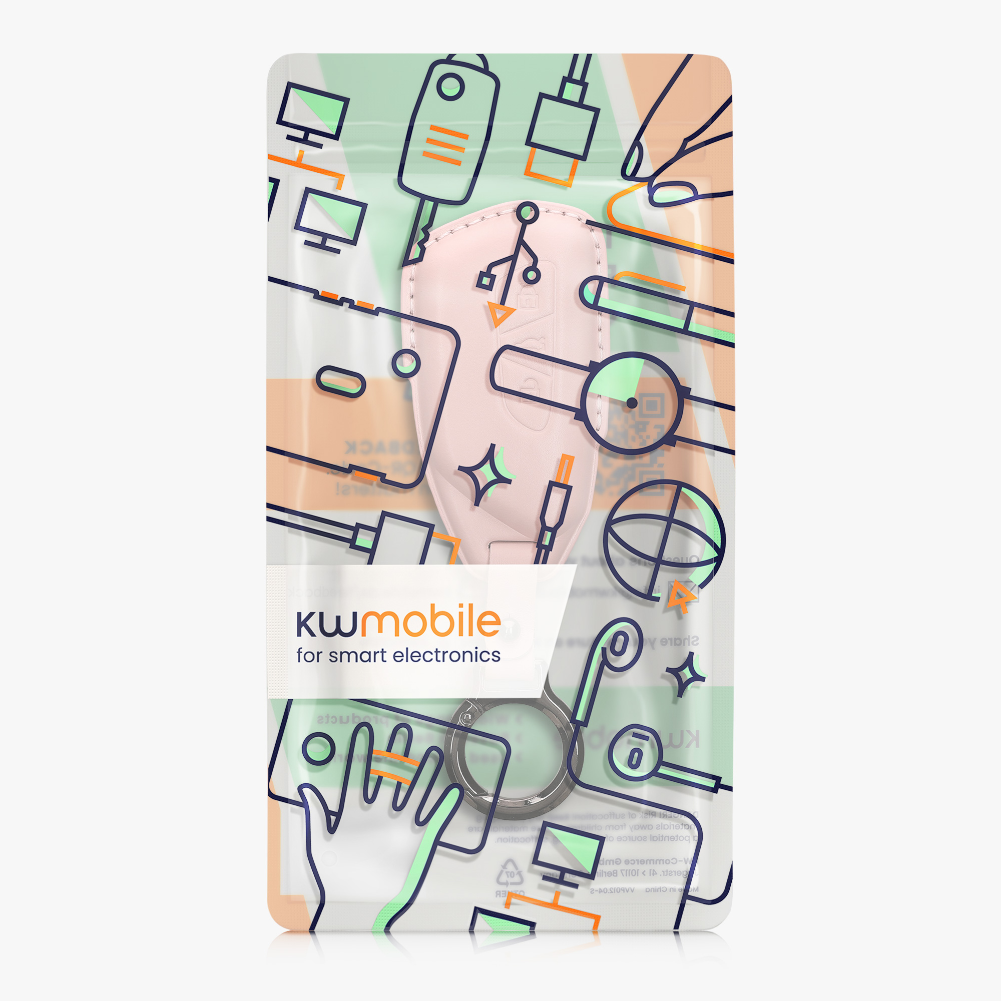 Pouzdro na klíč od auta kwmobile pro VW Golf 8, ID.3/ID.4/ID.5/ID.7, Seat/Škoda/Cupra - pudrově růžová