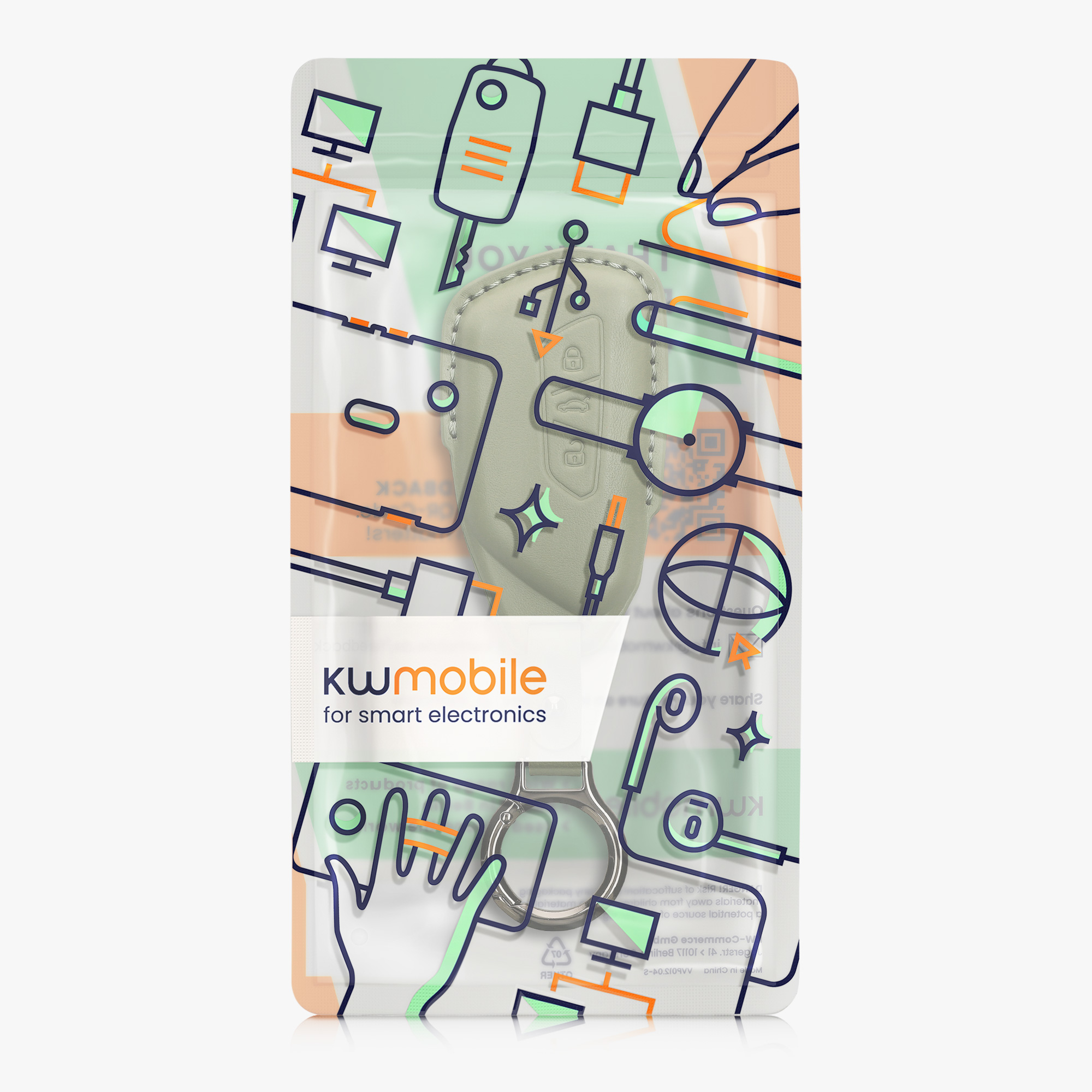 Pouzdro na klíč od auta kwmobile pro VW Golf 8, ID.3/ID.4/ID.5/ID.7, Seat/Škoda/Cupra - šedozelená