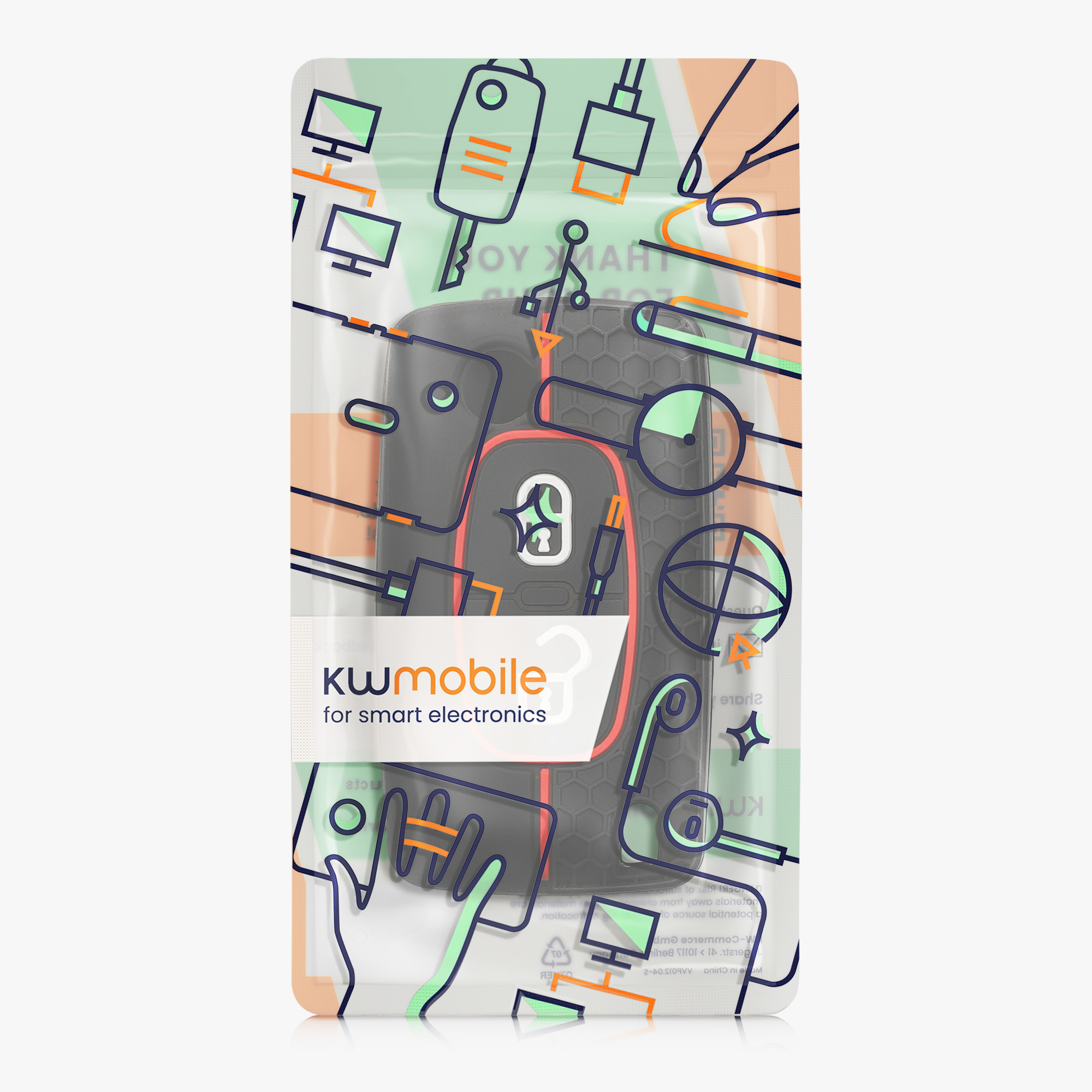 Pouzdro na klíč od auta Peugeot Citroen 2 Button Car Flip kwmobile - černá / červená