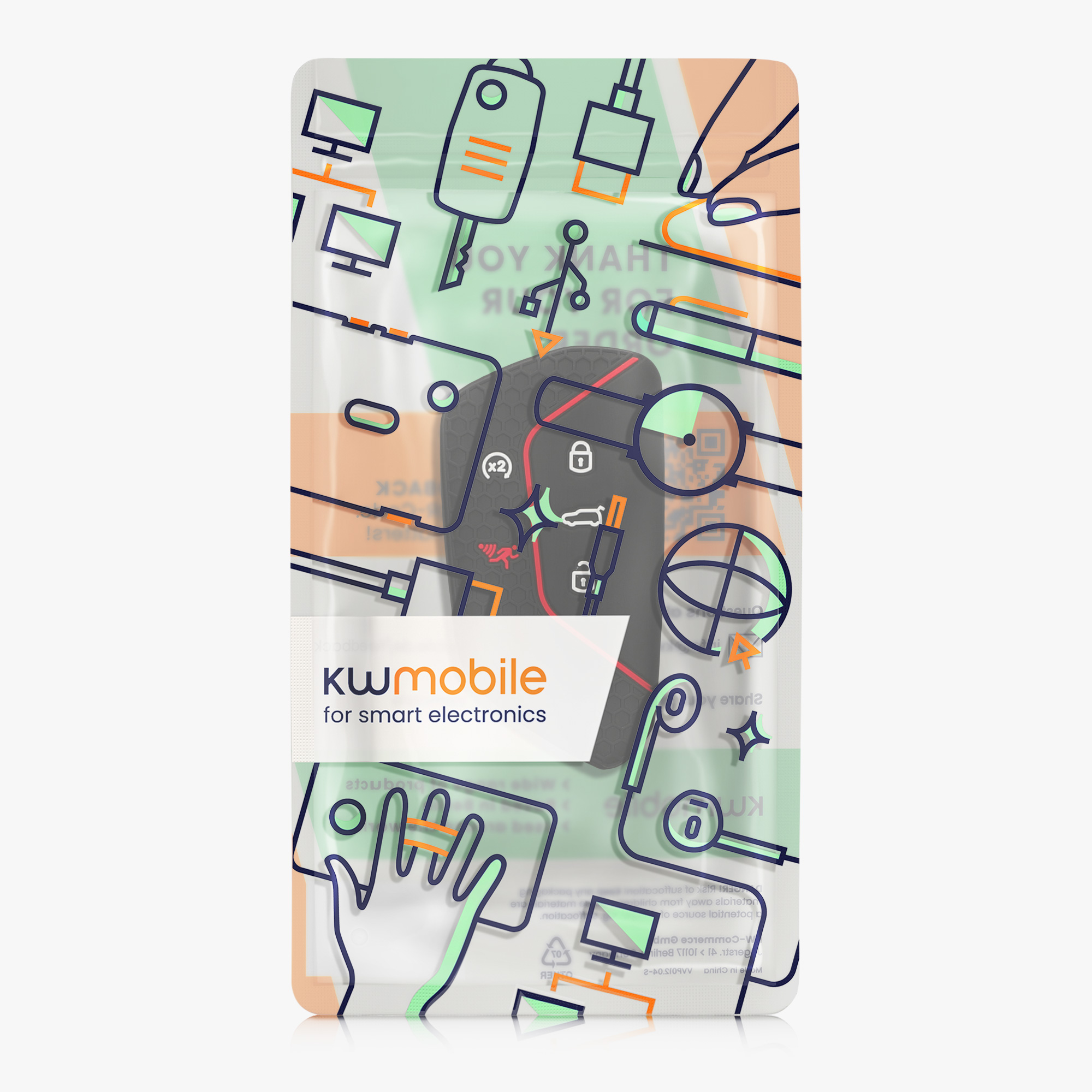 Pouzdro na klíč od auta kwmobile pro VW Golf 8, ID.3/ID.4/ID.5/ID.7, Seat/Škoda/Cupra - černá / červená