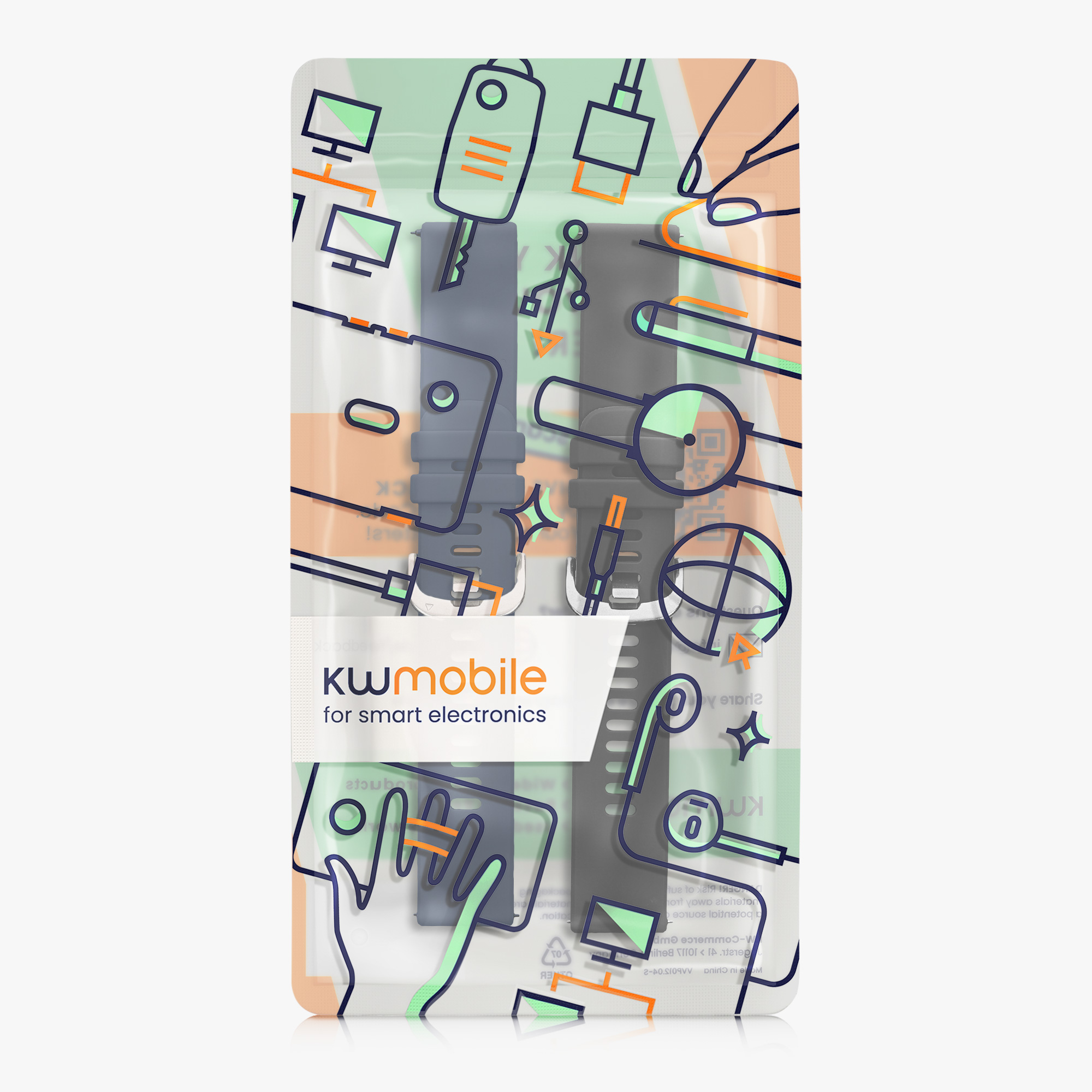 Řemínek na hodinky kwmobile silikonový pro Xiaomi Watch S3, černá / tmavě modrá, 2 ks