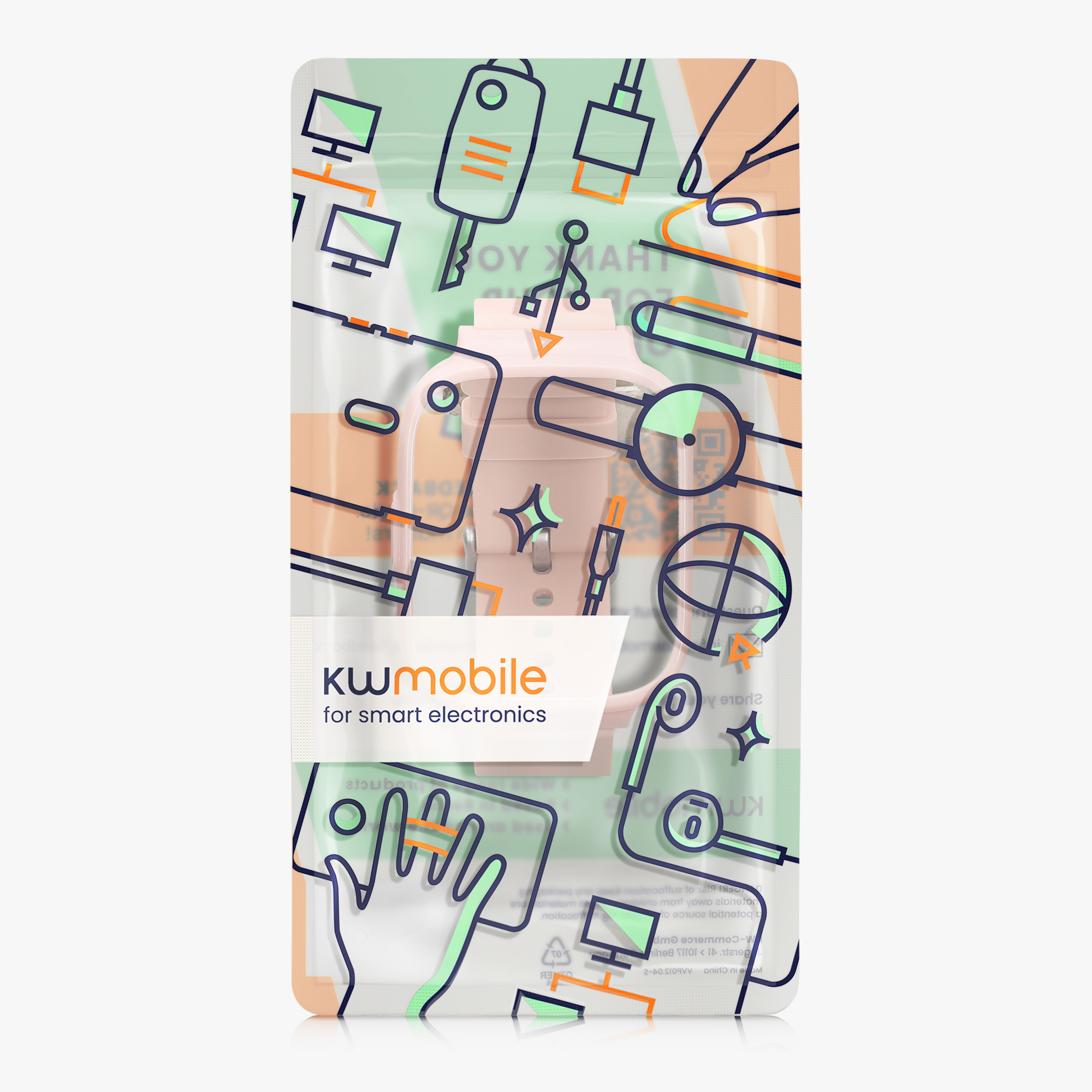 kwmobile řemínek k hodinkám Redmi Watch 3 Active - 2-in-1 set silicone band cover soft pudrově růžová.