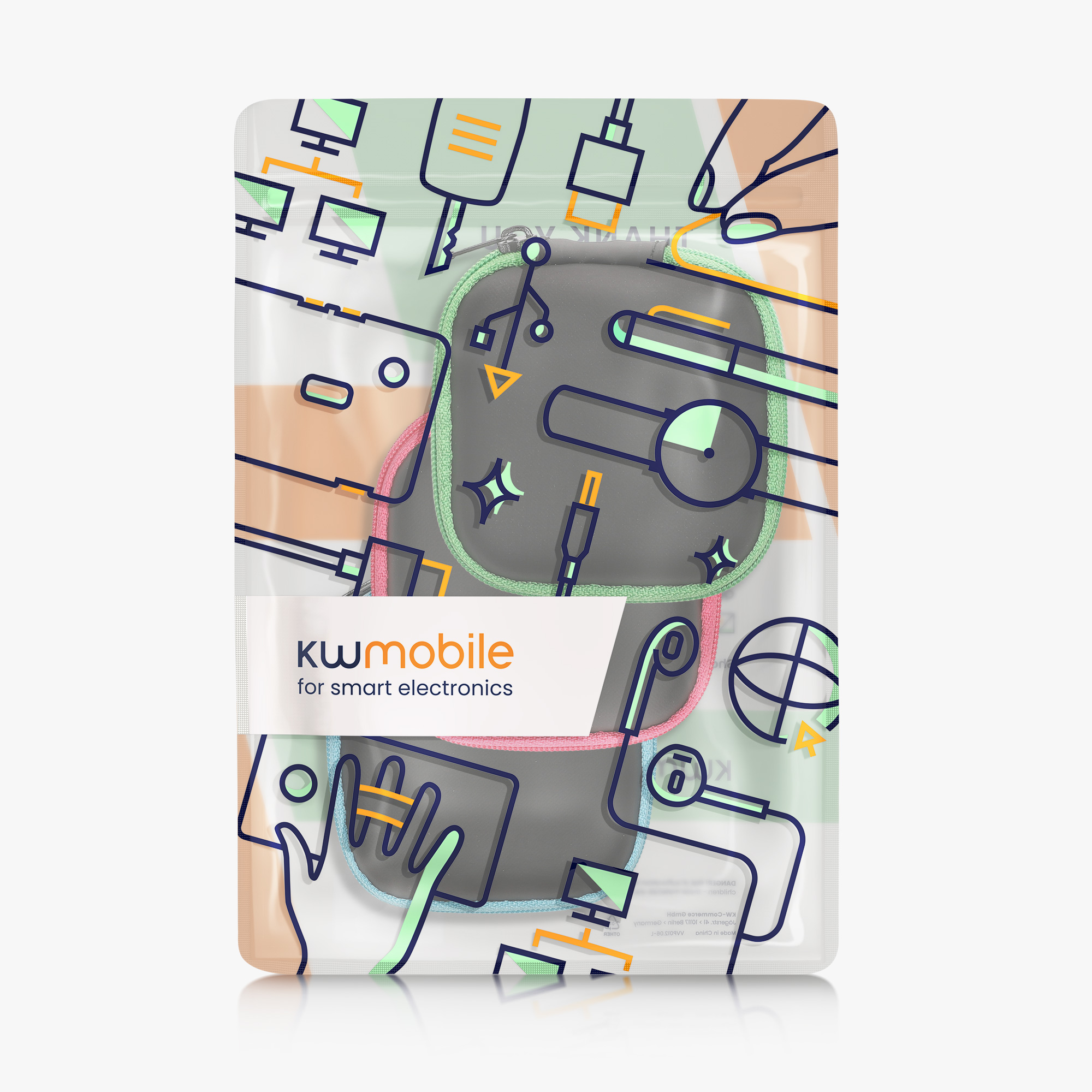 Pouzdro na sluchátka kwmobile - černá / zelená / růžová / světle modrá