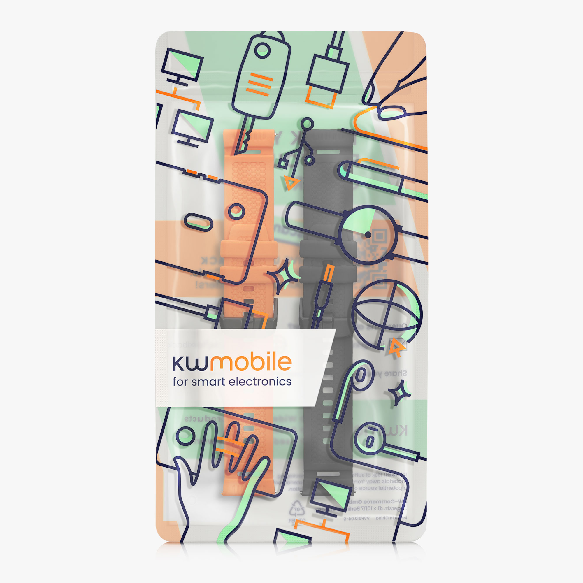 2 ks Řemínek na chytré hodinky Ticwatch Pro 5 Enduro / Pro 5 / Atlas / iTouch Air 3 kwmobile - černá/oranžová
