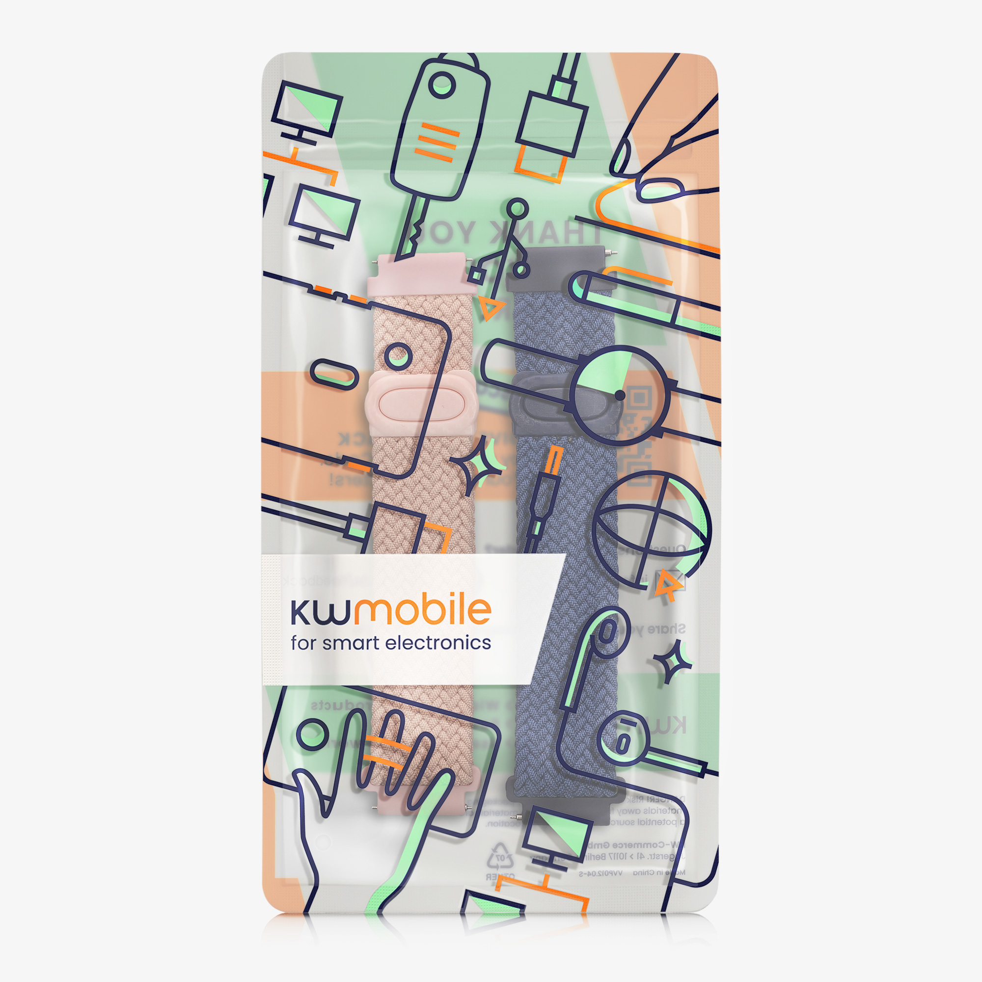 2 ks Řemínek kwmobile pro Garmin Venu Sq 2 Music / Sq 2 / Vivoactive 6 / Vivoactive 5 - tmavě modrá / starorůžová