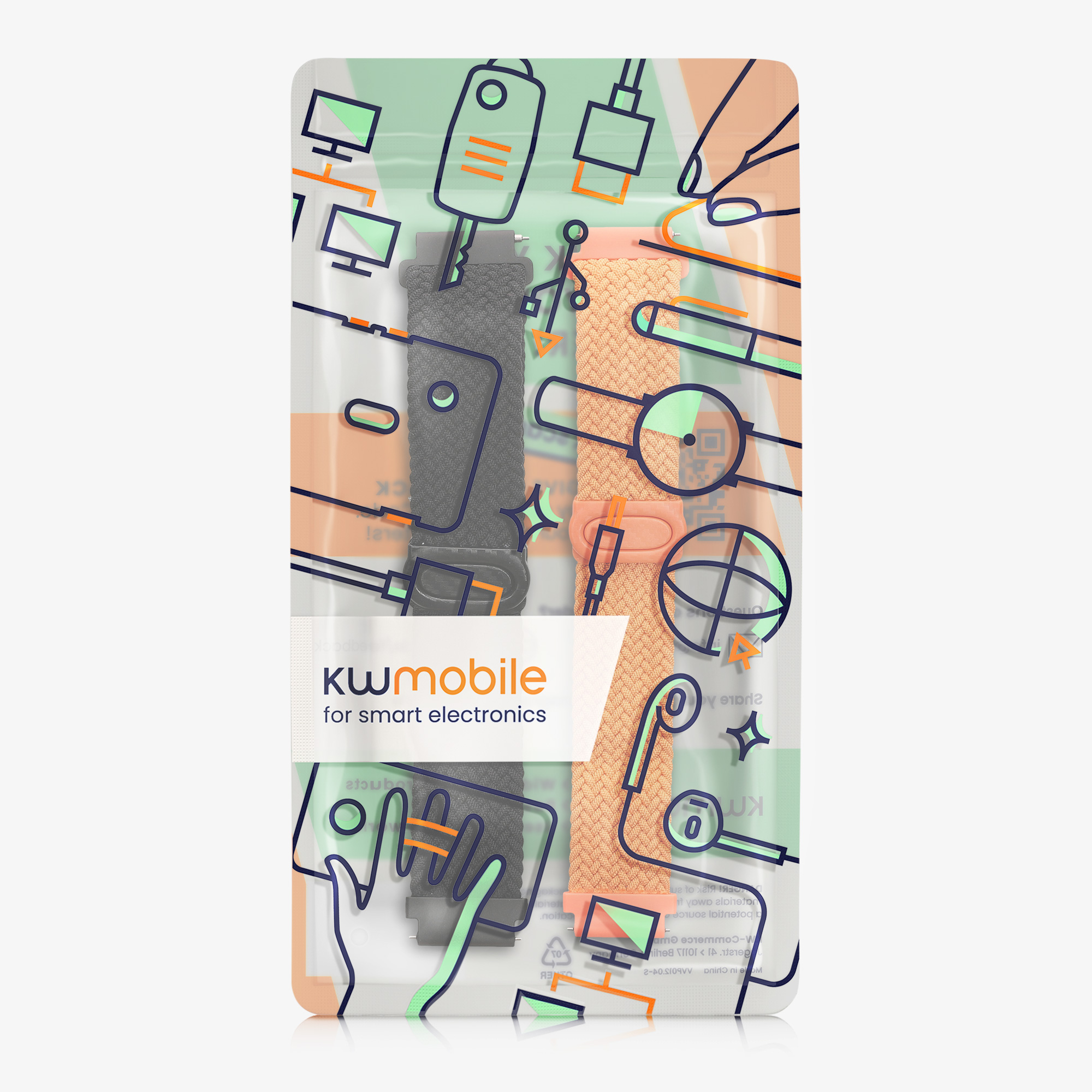Řemínek na hodinky kwmobile nylonový pro CMF Watch Pro 2 / Watch Pro 1, černá / oranžová, 2 ks