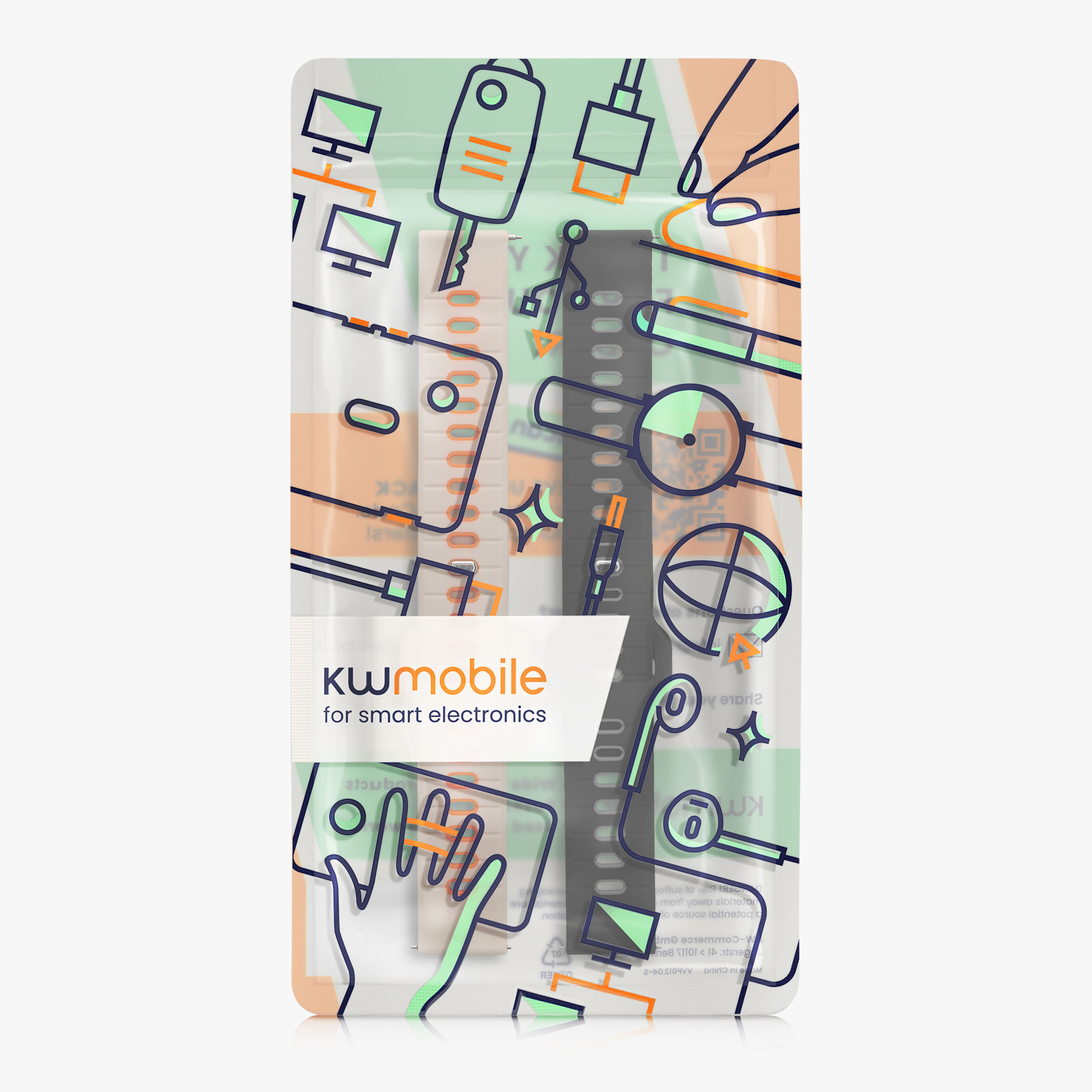 Řemínek kwmobile pro Garmin vivoactive 6 / vivomove Trend / Forerunner 55 - 2 ks, bílá / oranžová / černá / šedá