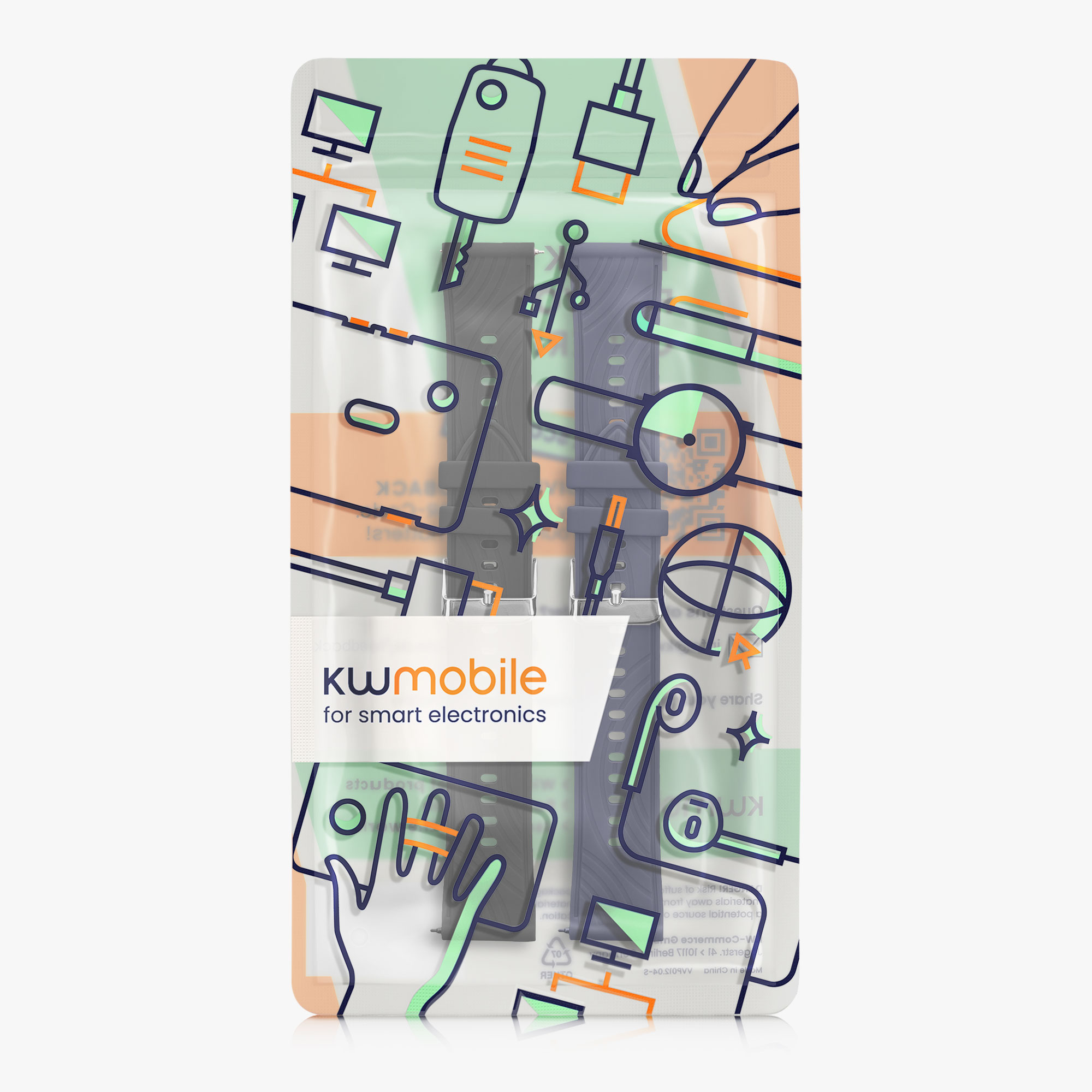 2x Řemínek na chytré hodinky kwmobile pro Ruimen H1 / D1 - černá / tmavě modrá