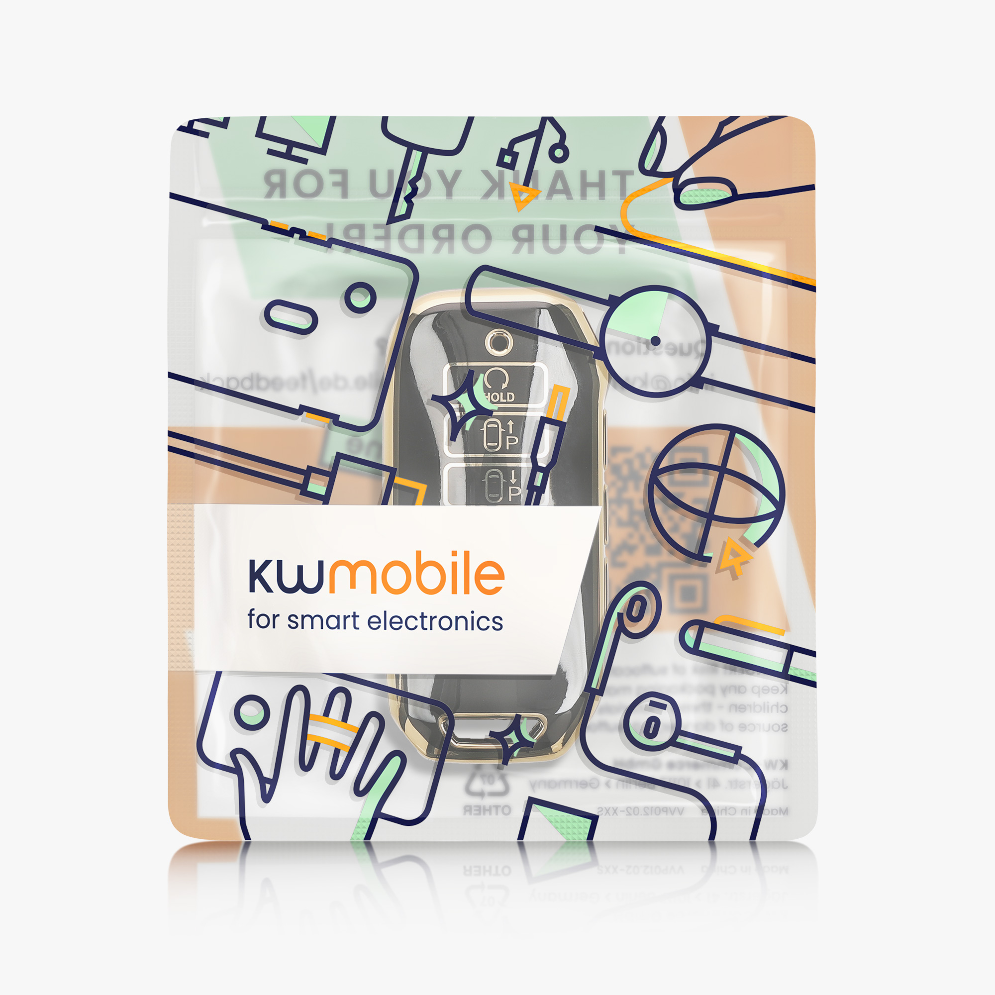 Pouzdro na klíč od auta kwmobile pro Kia 7-Tasten EV6 GT K5 K7 K8 Sportage GT-Line Sorento 4 MQ4 Autoschlüssel, černá / zlatá