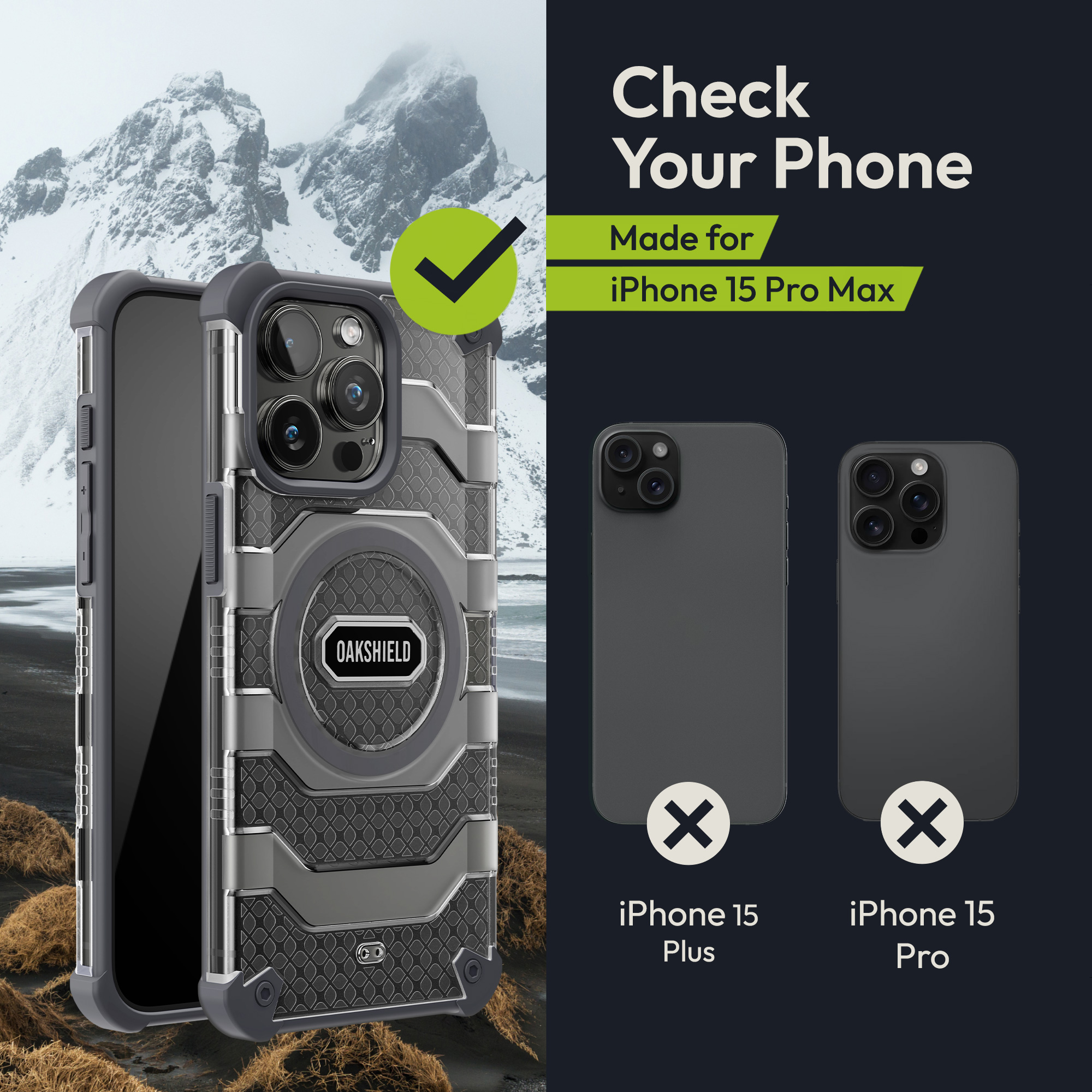 Magnetický kryt Oakshield pro iPhone 15 Pro Max - šedá