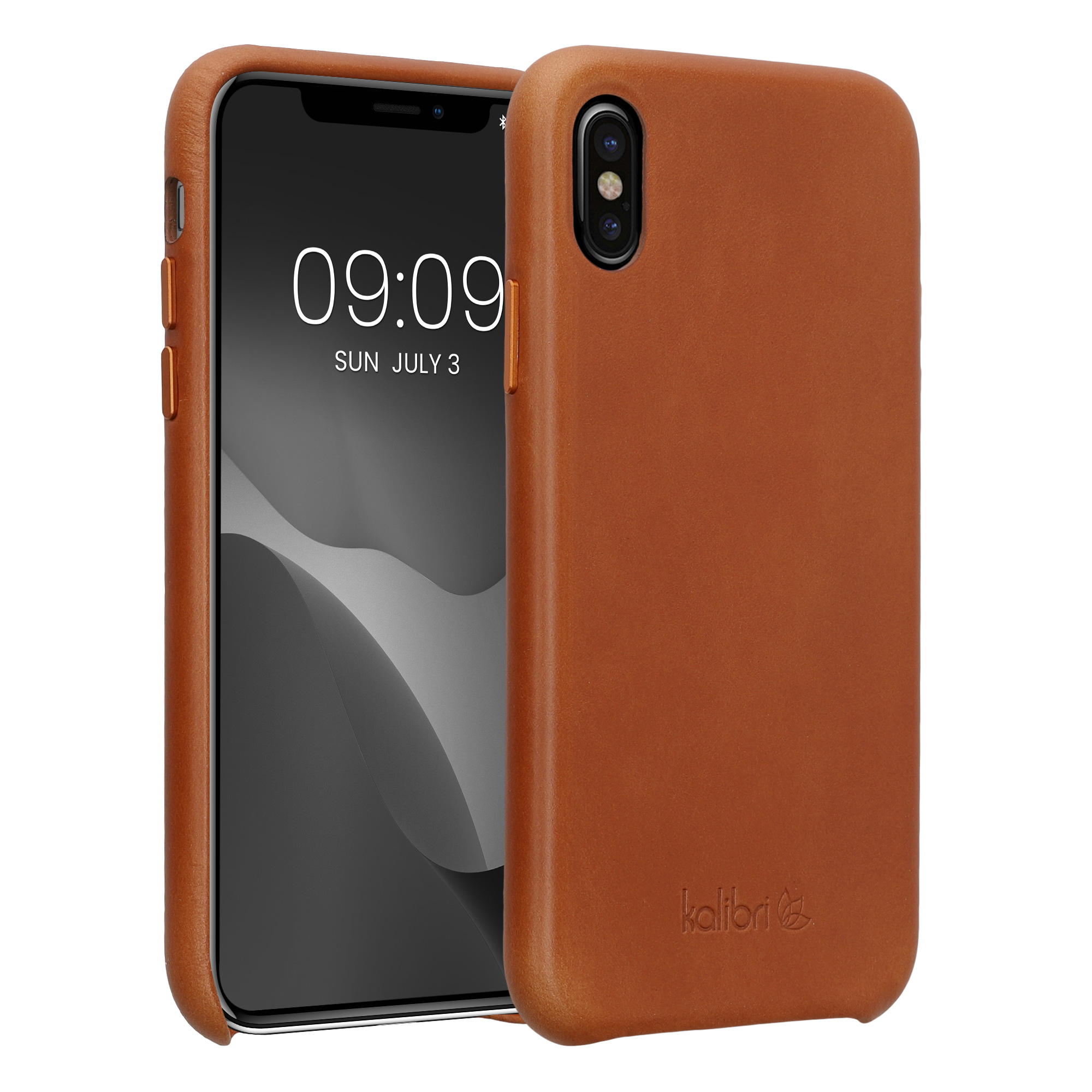 kalibri kryt pro Apple iPhone X - kryt Smooth Genuine Leather pevný obal Anti Slip obal - Cognac