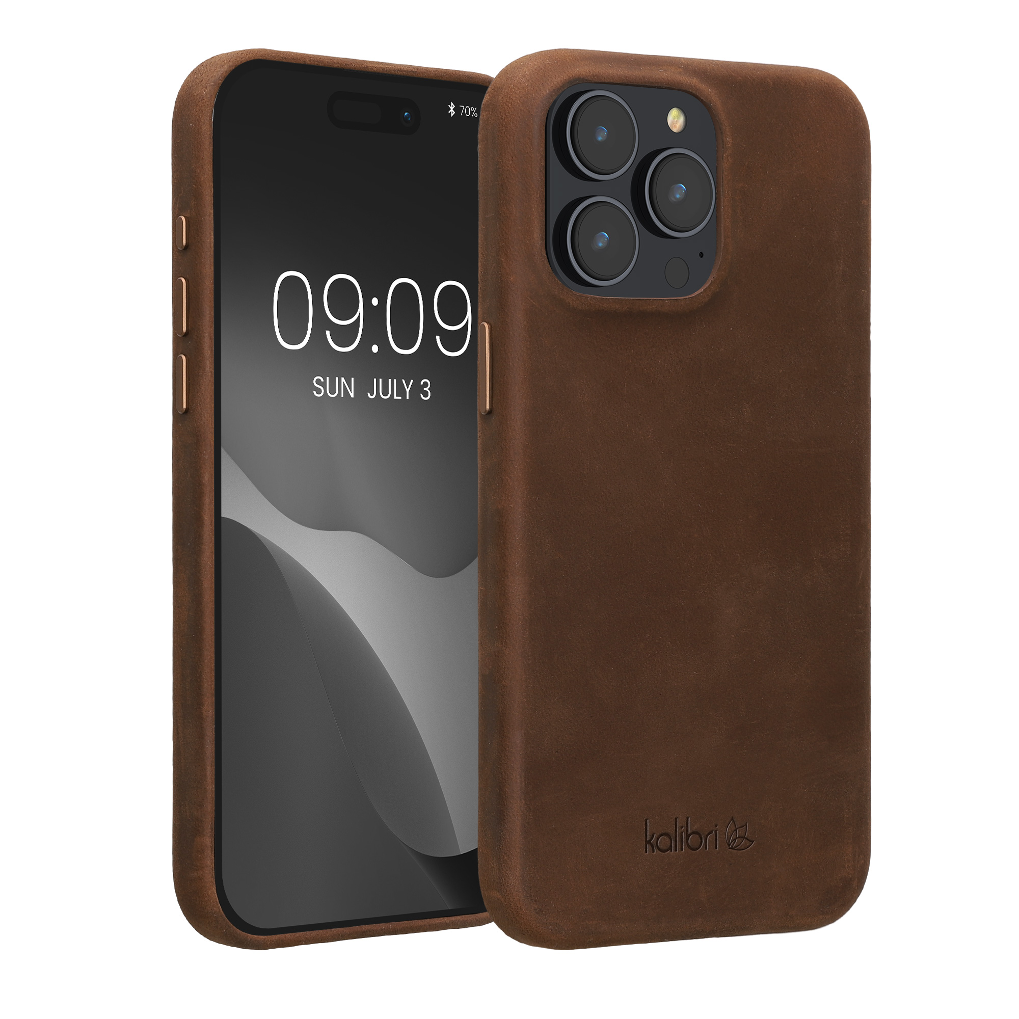 Kožený kryt kalibri pro iPhone 15 Pro Max - hnědá