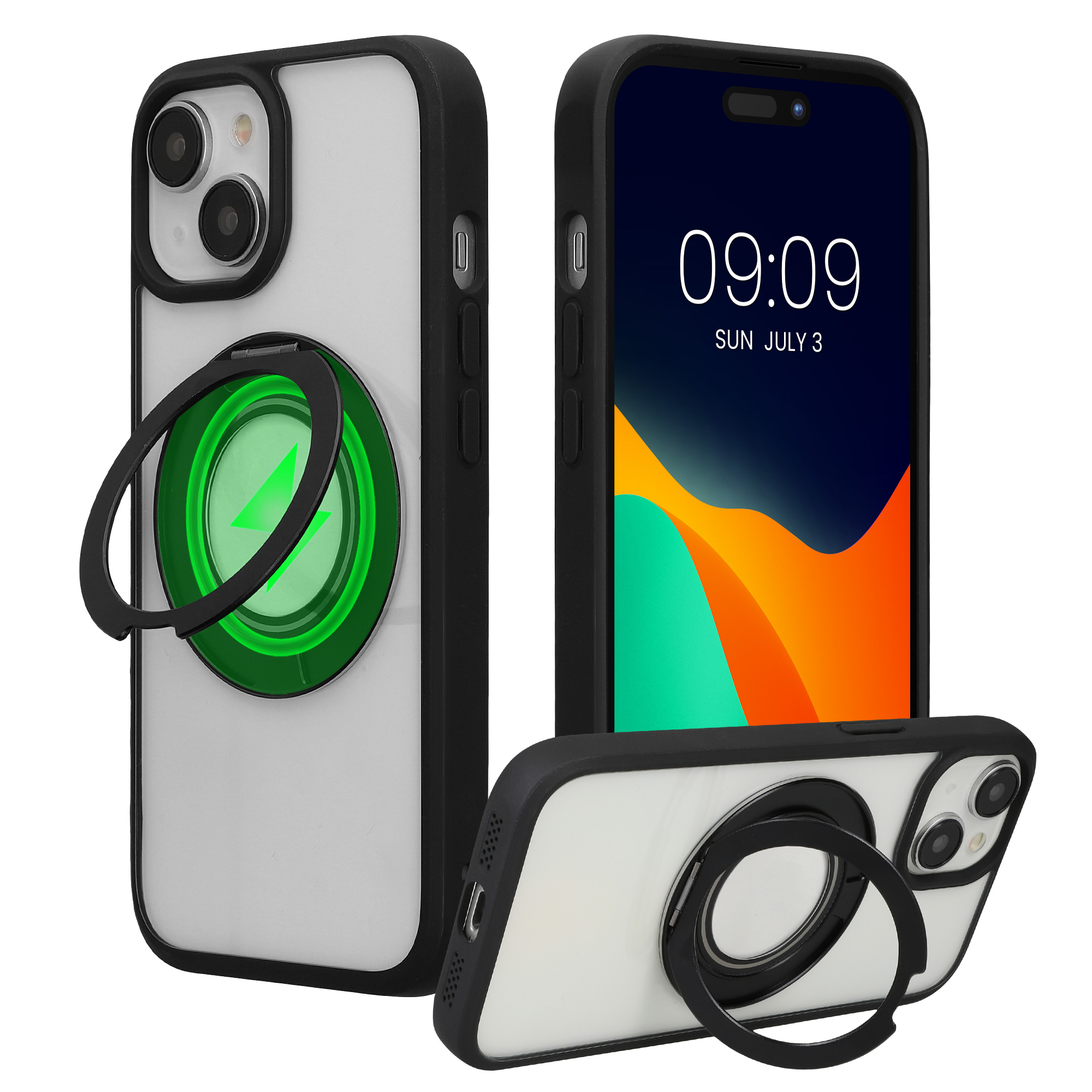 Pouzdro pro Apple iPhone 15 kalibri MagSafe se stojánkem - černá / transparentní