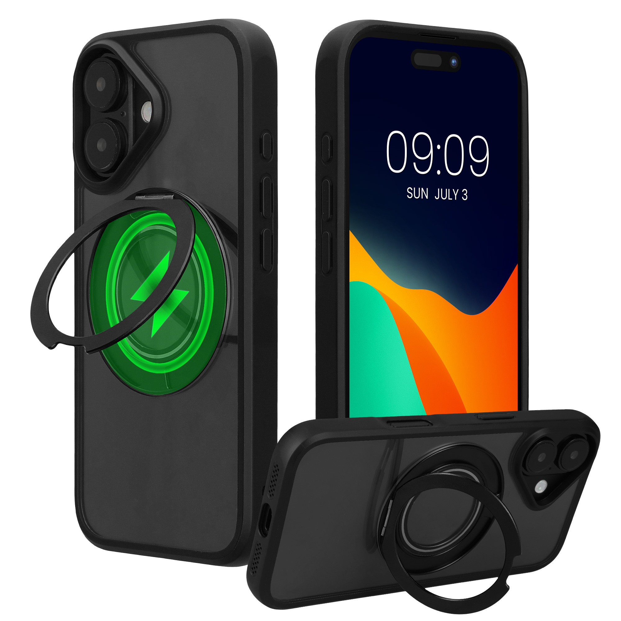 Pouzdro pro Apple iPhone 16 kalibri MagSafe se stojánkem - černá / transparentní