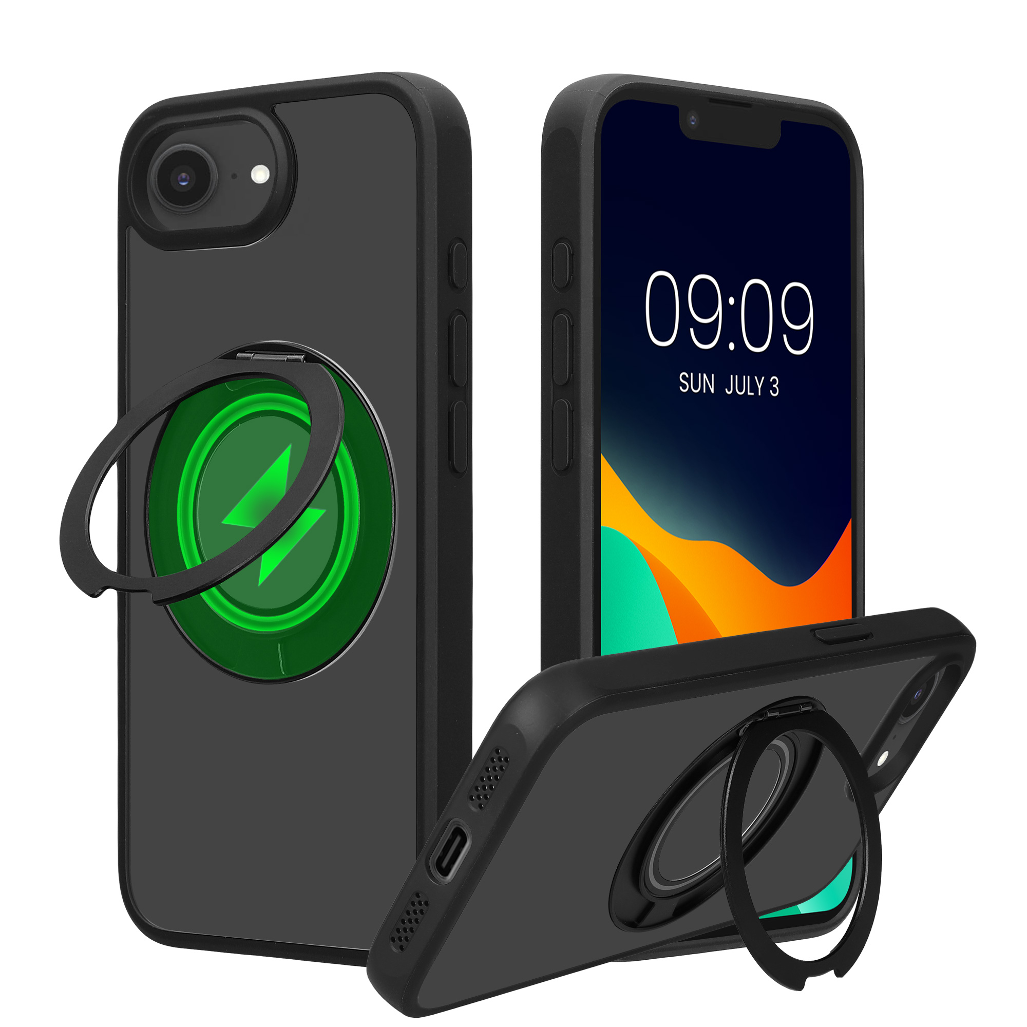 Pouzdro pro Apple iPhone 17e / iPhone 16e kalibri MagSafe se stojánkem - černá / transparentní