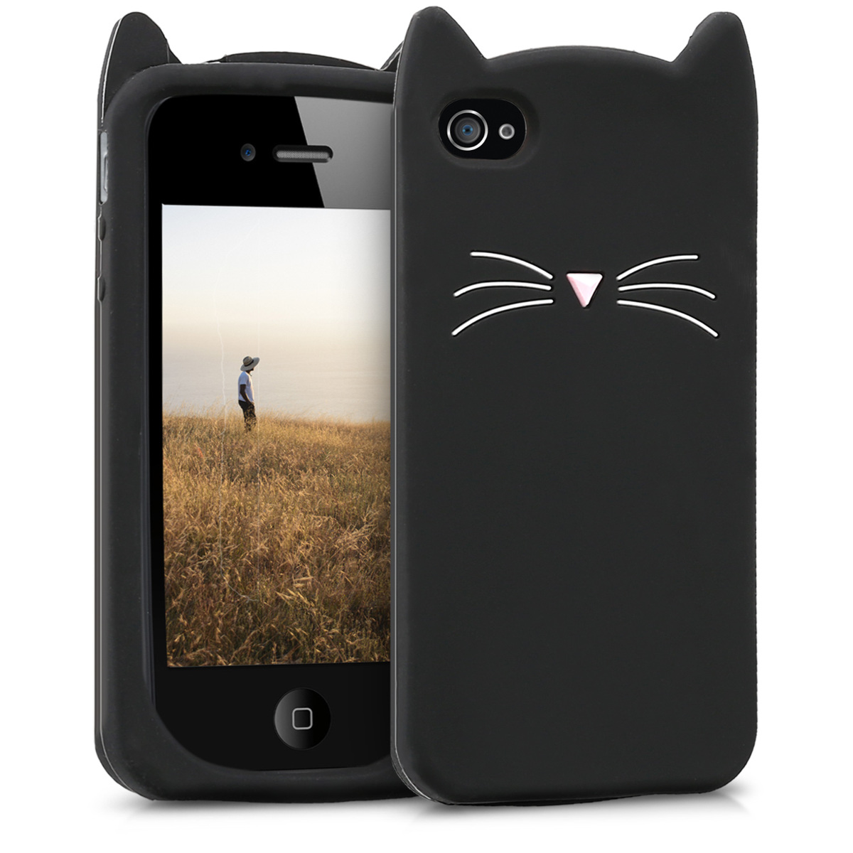 Silikonový kryt kwmobile pro Apple iPhone 4 / 4S - kočka, černá, bílá