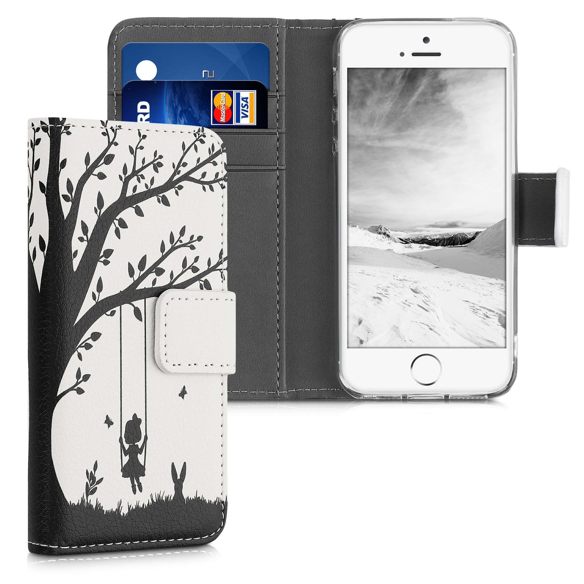 Flipové pouzdro kwmobile pro Apple iPhone SE (1.Gen 2016) / iPhone 5 / iPhone 5S - černá, bílá