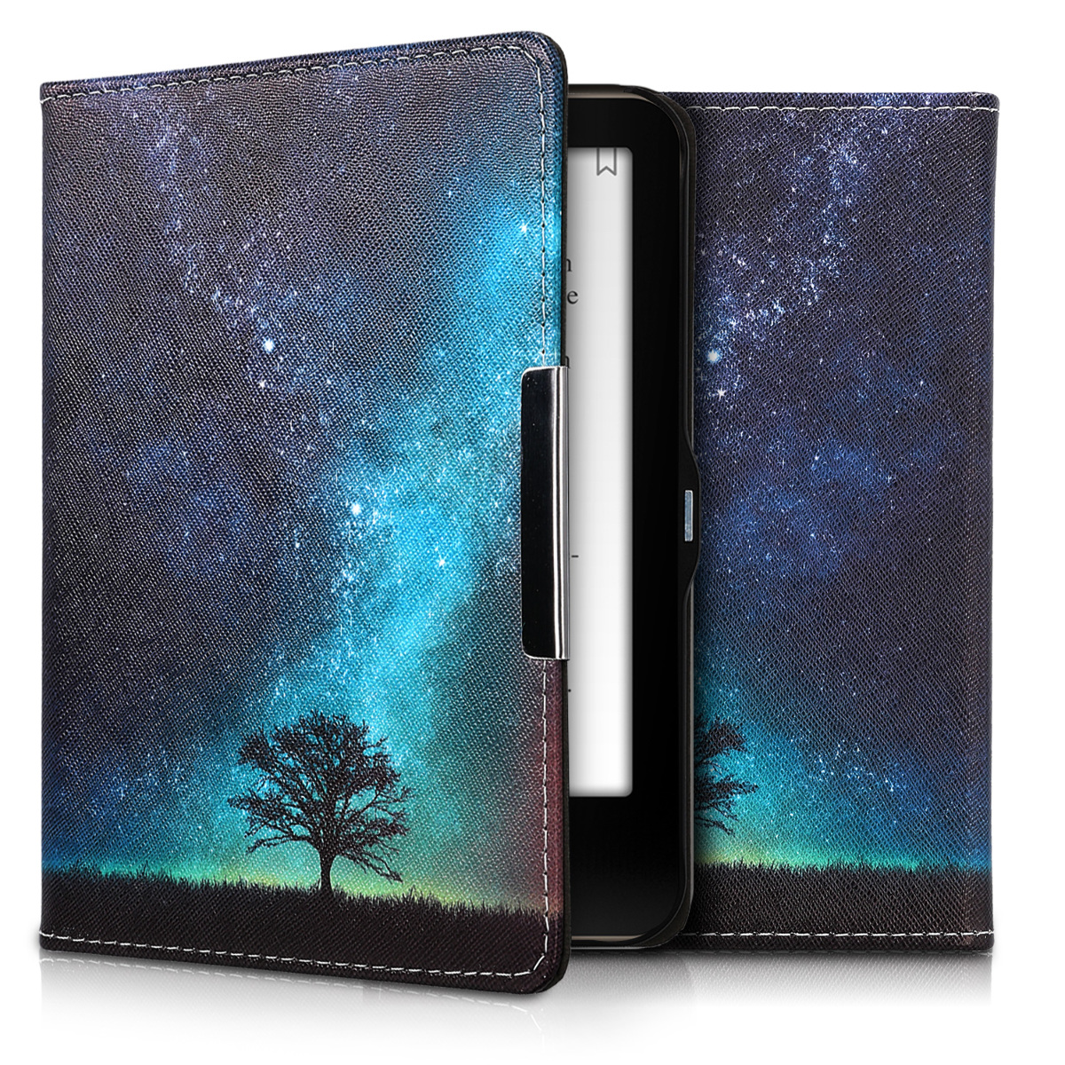 Pouzdro na čtečku kwmobile pro Tolino Vision 1 / 2 / 3 / 4 HD - motiv Cosmic Nature, modrá / šedá / černá
