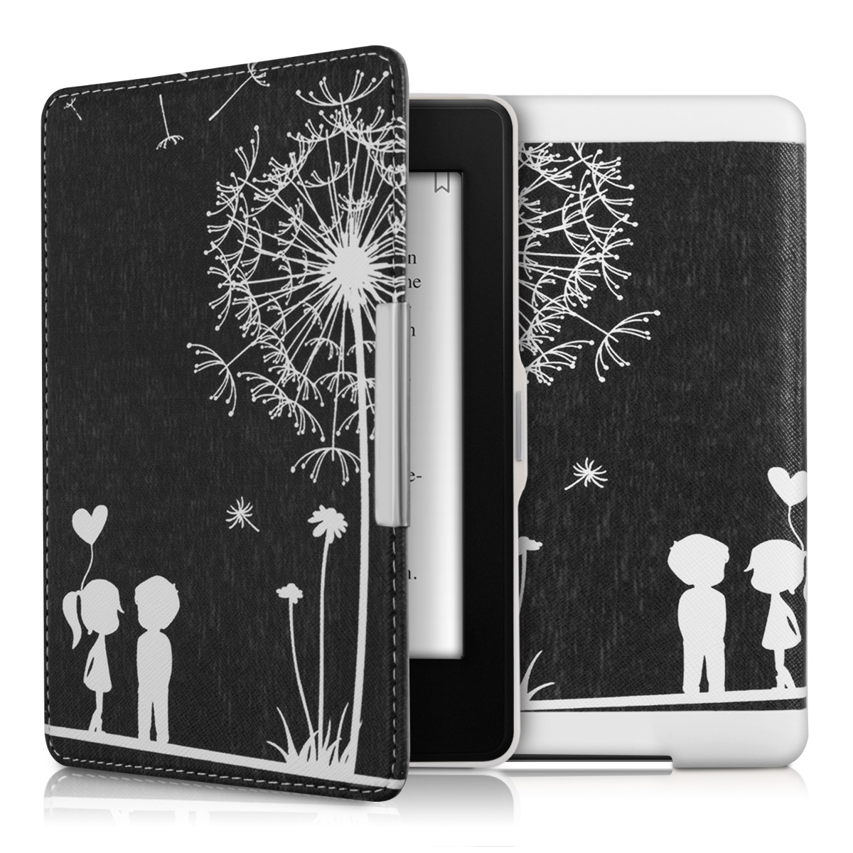 Pouzdro na čtečku kwmobile Kindle Paperwhite - Dandelion Love - bílá / černá