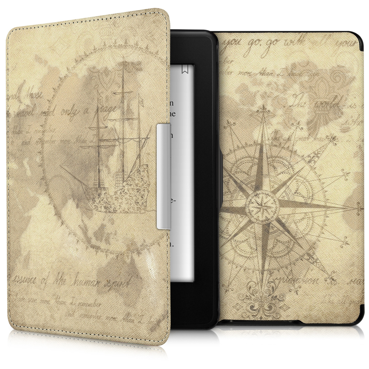 Pouzdro na čtečku kwmobile Kindle Paperwhite - Travel Vintage - hnědá / světle hnědá