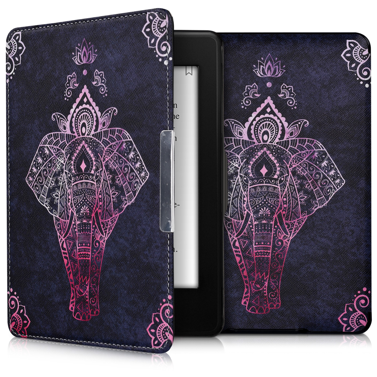 Pouzdro na čtečku kwmobile Kindle Paperwhite - Elephant Sketch - tmavě růžová / antracitová
