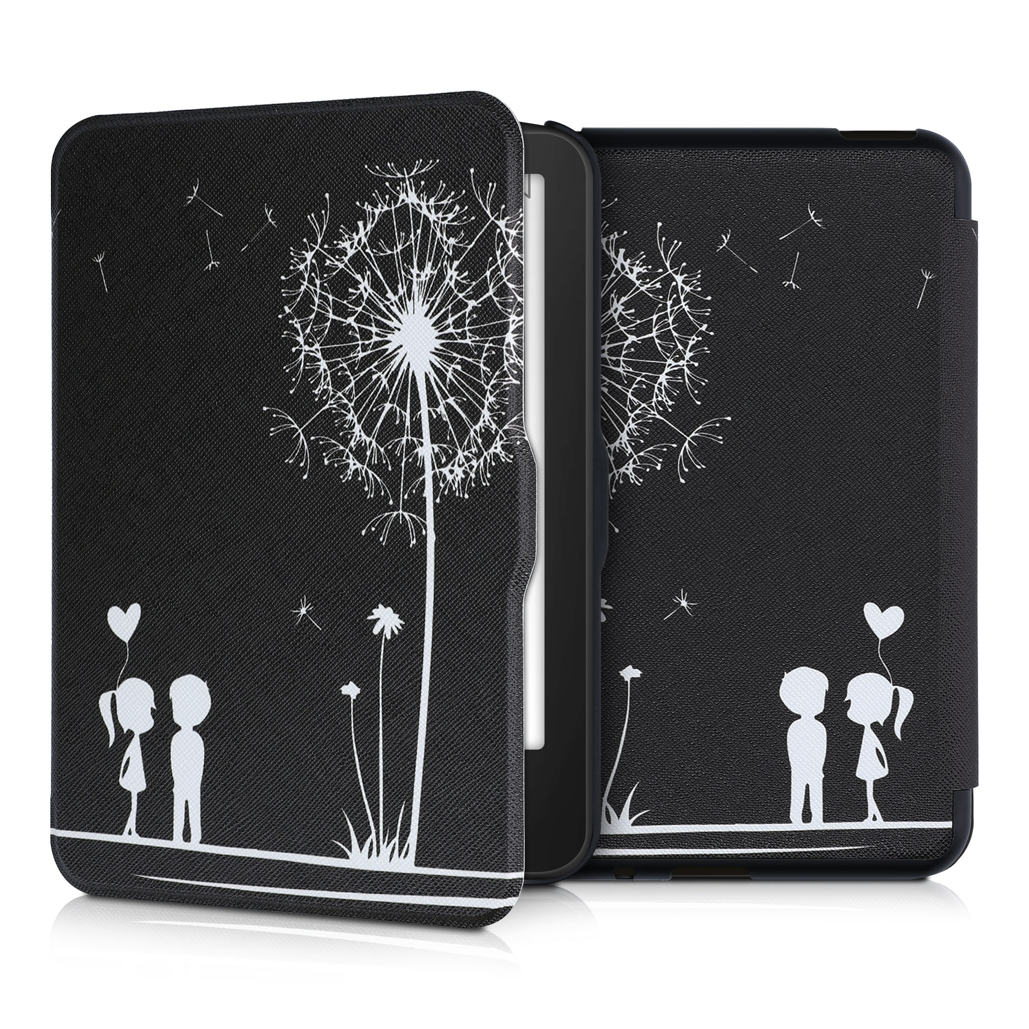 Pouzdro na čtečku kwmobile pro Tolino Vision 1 / 2 / 3 / 4 HD - motiv Dandelion Love, bílá / černá