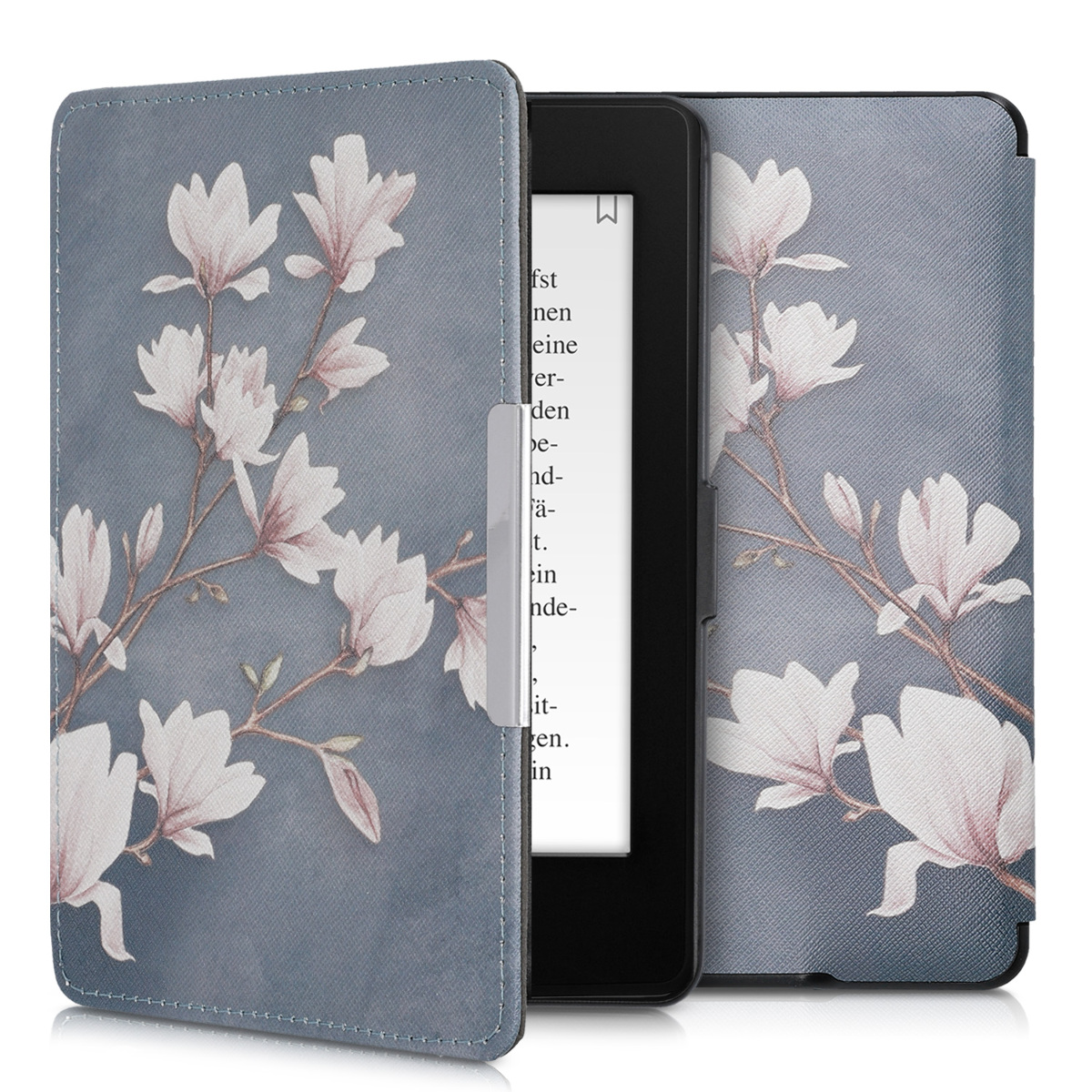 Pouzdro na čtečku kwmobile Kindle Paperwhite - Magnolias - taupe / bílá / modrošedá