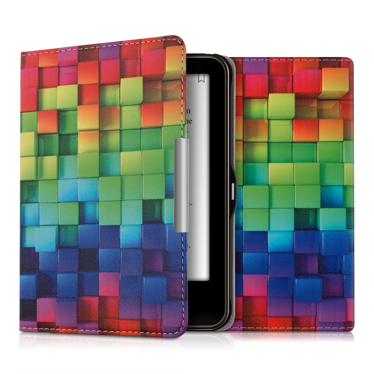 Pouzdro na čtečku kwmobile pro Tolino Vision 1 / 2 / 3 / 4 HD - motiv Rainbow Cubes, vícebarevná / zelená / modrá