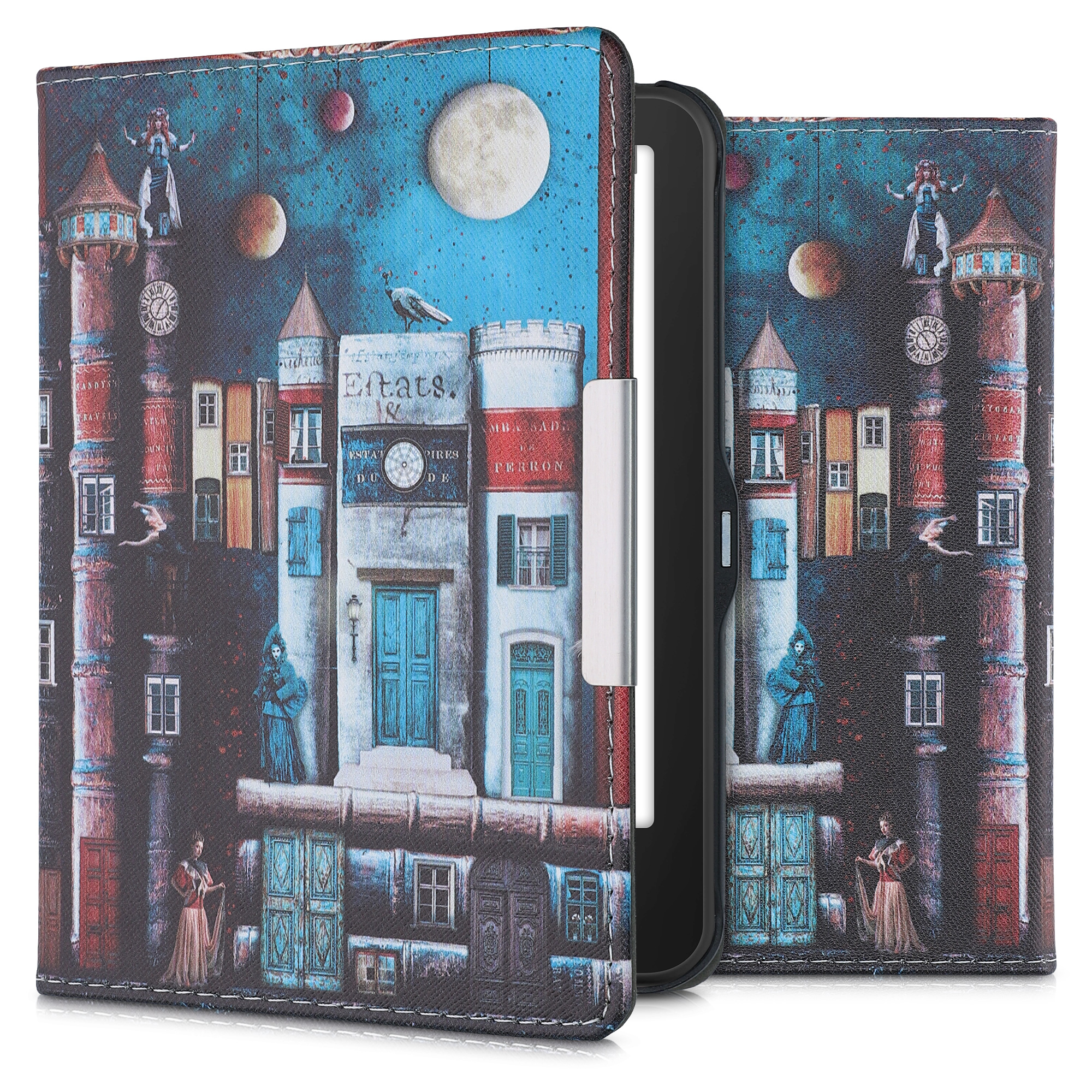 Pouzdro na čtečku kwmobile pro Tolino Vision 1 / 2 / 3 / 4 HD - motiv Book City, vícebarevná