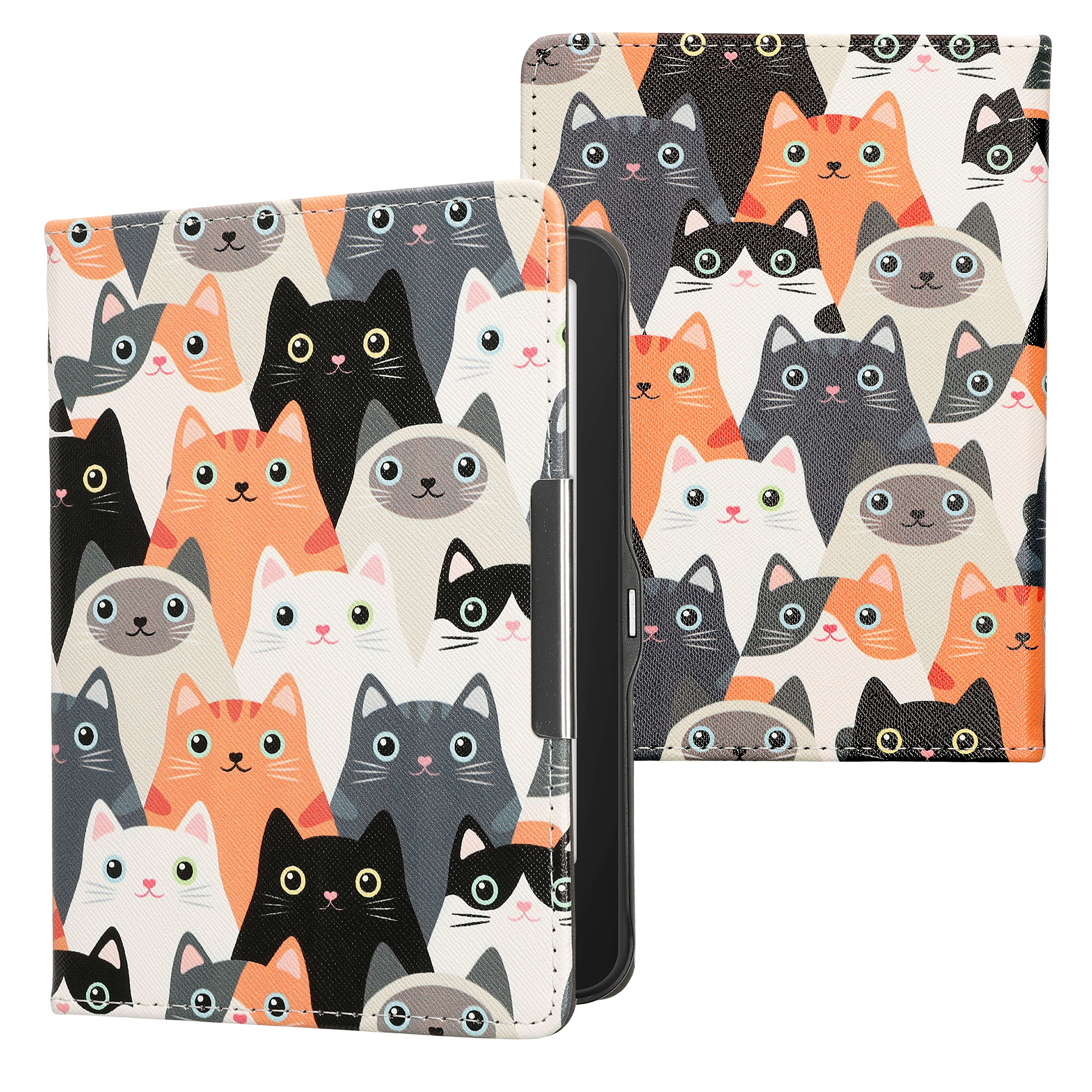 Pouzdro na čtečku kwmobile pro Tolino Vision 1 / 2 / 3 / 4 HD - motiv Cats, oranžová / černá / bílá