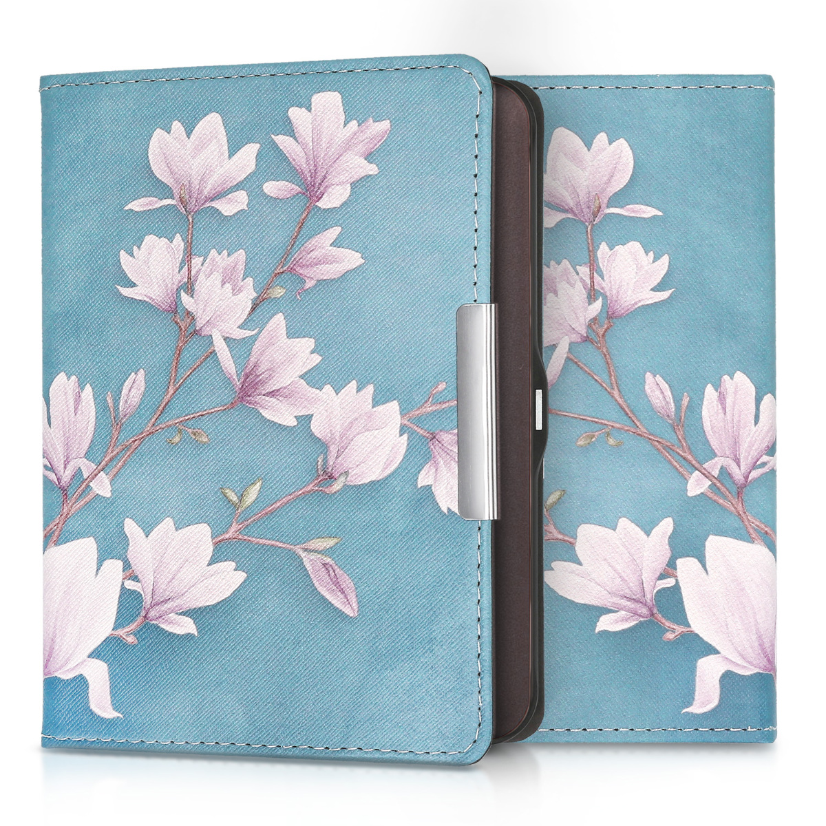 Pouzdro na čtečku Tolino Shine (2013) kwmobile - magnolias / taupe / bílá / blue grey