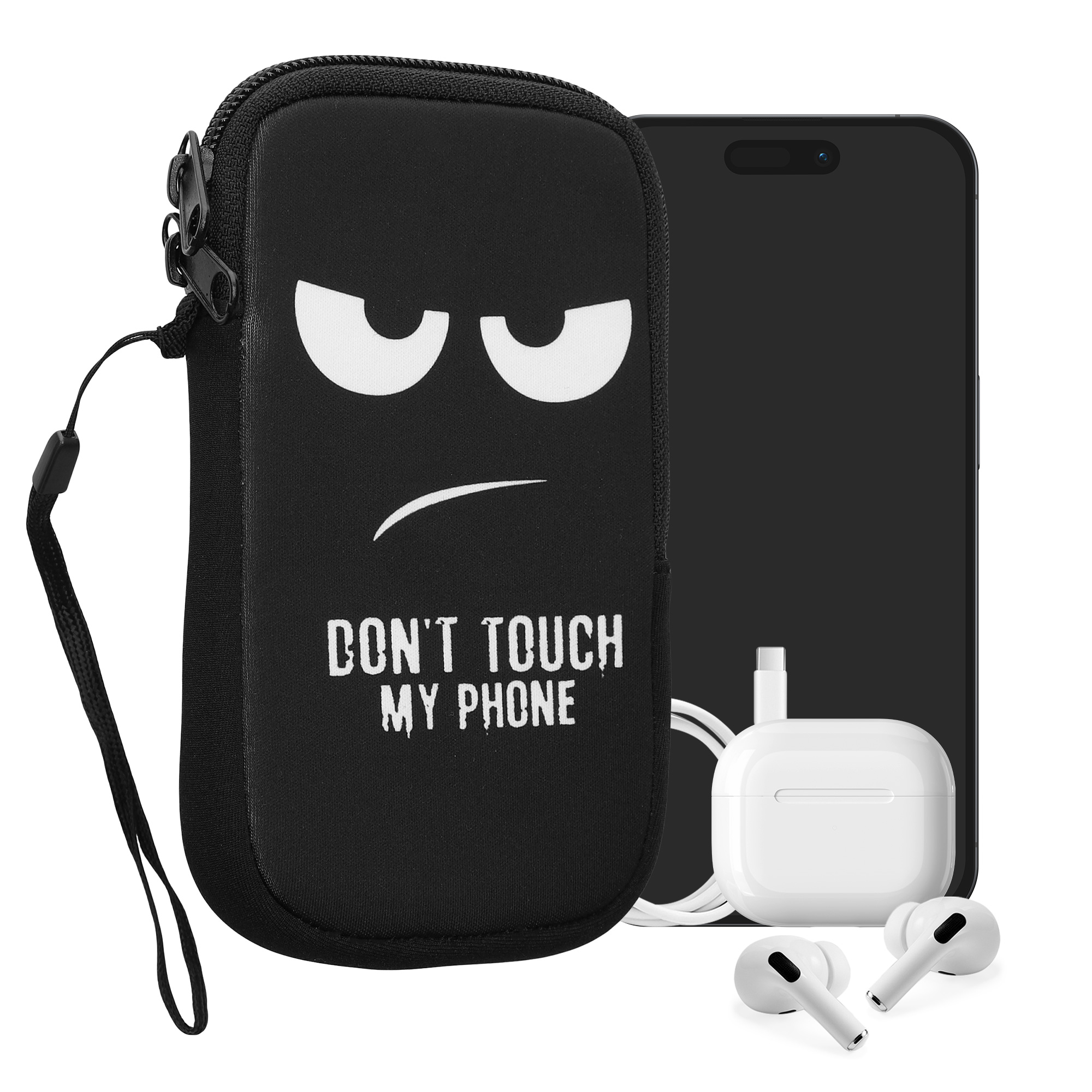 Univerzální pouzdro na mobil kwmobile pro Smartphone Size M, motiv Don't Touch My Phone bílá / černá