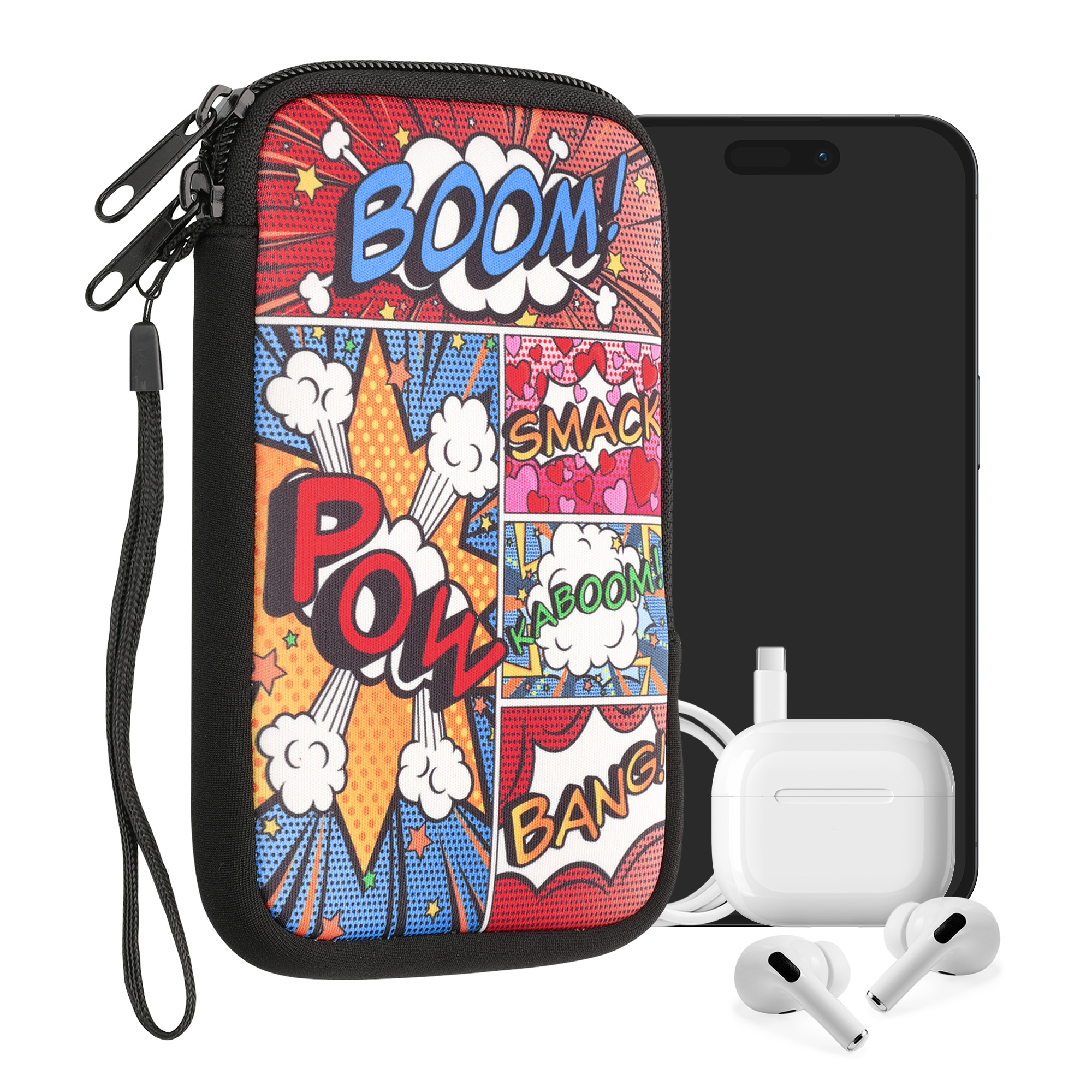kwmobile univerzální pouzdro na mobil L 6.5", neopren, Comic Book Symbols vícebarevná