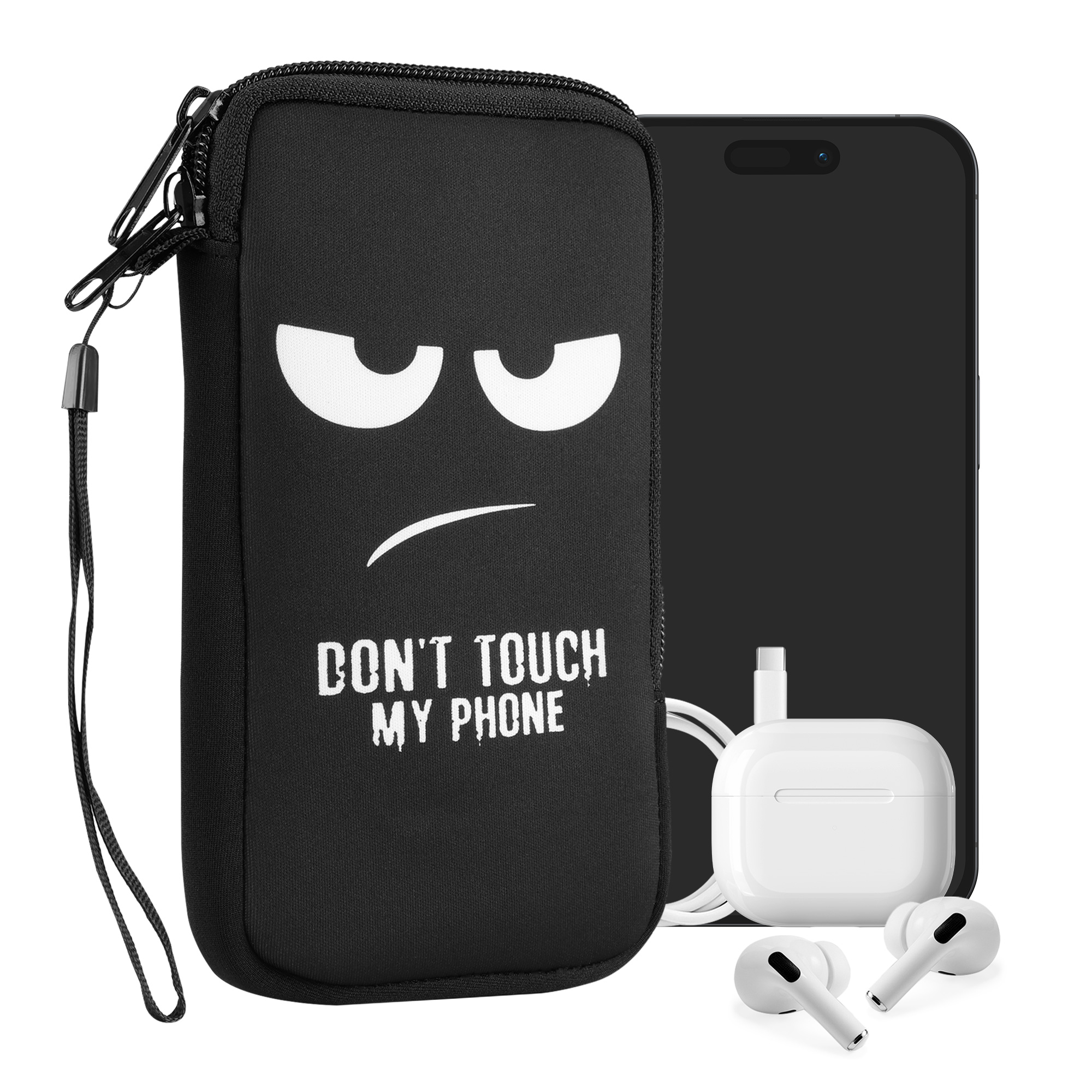 Univerzální pouzdro na mobil kwmobile - XL - 17,2 x 8,4 cm (6.7/6.8") - motiv Don't Touch My Phone - bílá / černá