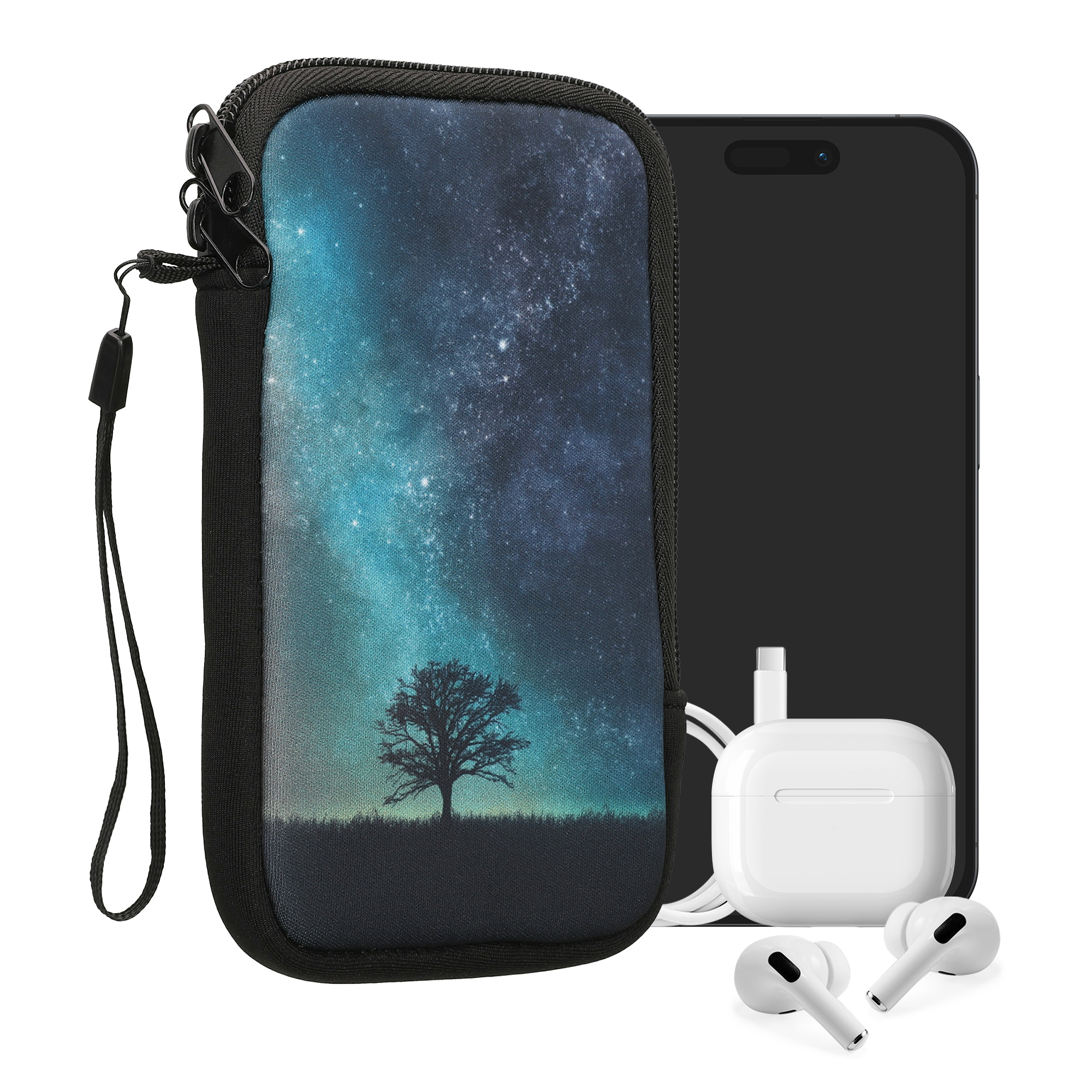 Univerzální pouzdro kwmobile na mobil XL 6,7/6,8" (17,2 x 8,4 cm) - motiv kosmická příroda, modrá / šedá / černá