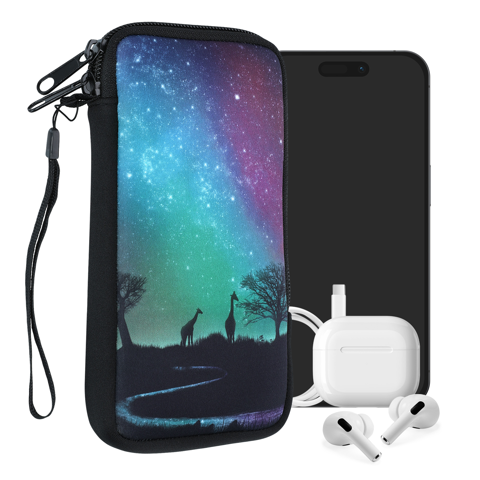 Univerzální pouzdro na mobil kwmobile - XL - 17,2 x 8,4 cm (6.7/6.8") - motiv hvězdné žirafy - černá / tmavě modrá /...