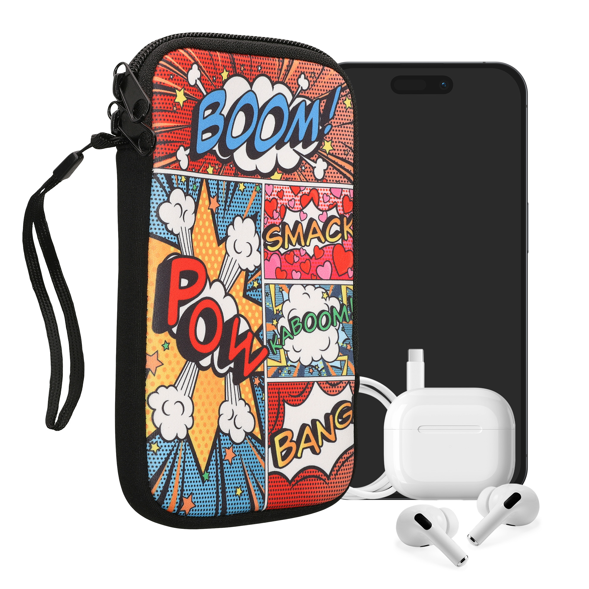 Univerzální pouzdro na mobil kwmobile - XL - 17,2 x 8,4 cm (6.7/6.8") - motiv komiksové symboly - Multicolor