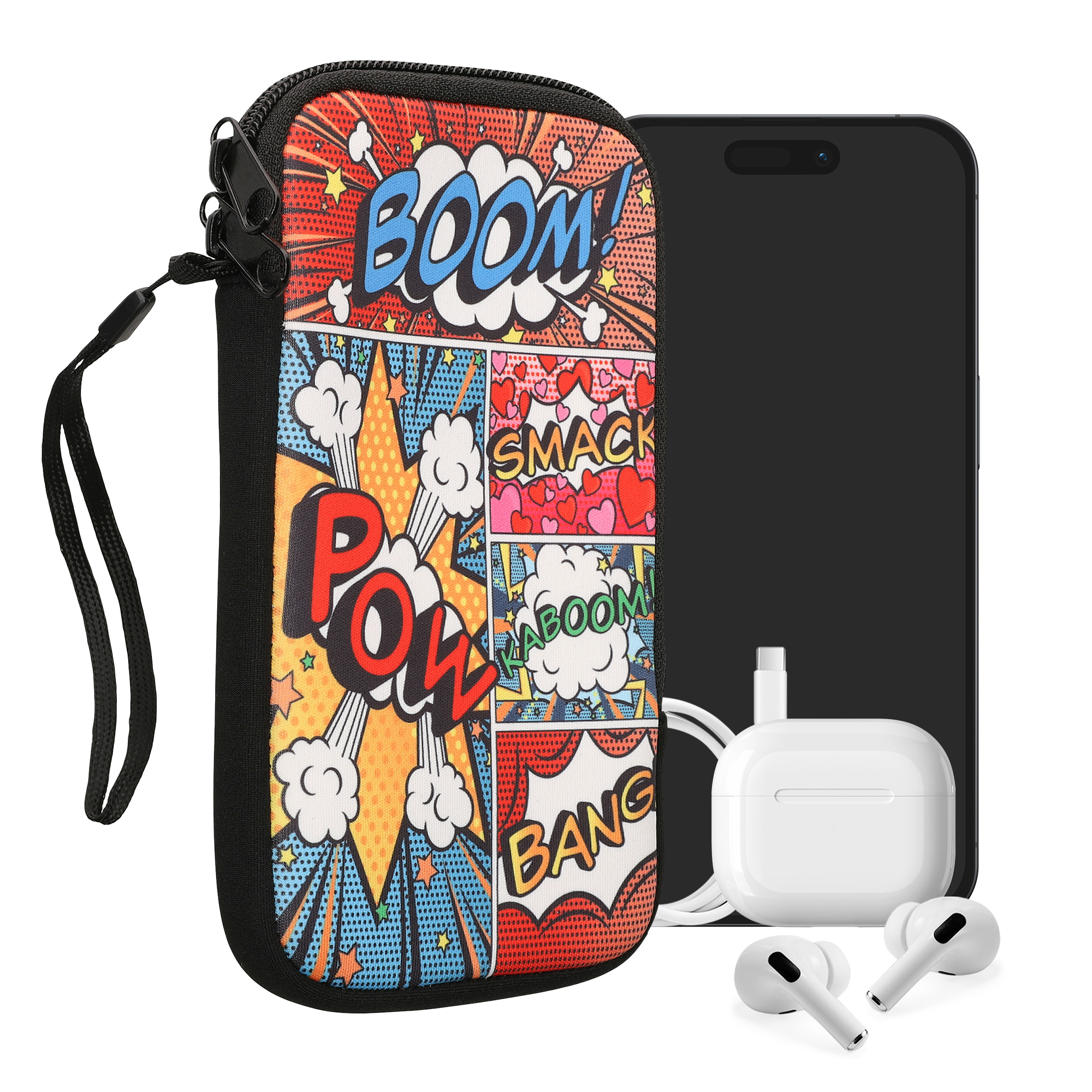 Univerzální pouzdro kwmobile na mobil XXL - 7" - motiv Comic Book Symbols Multicolor