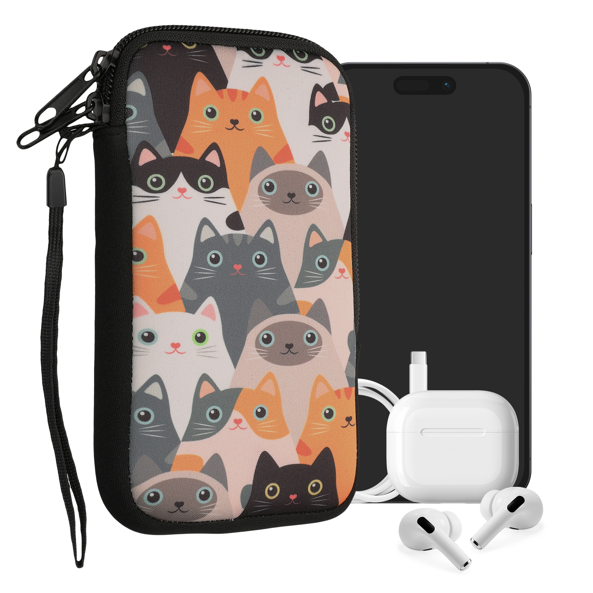 kwmobile univerzální pouzdro na mobil L 6.5", neopren, Cats oranžová / černá / bílá