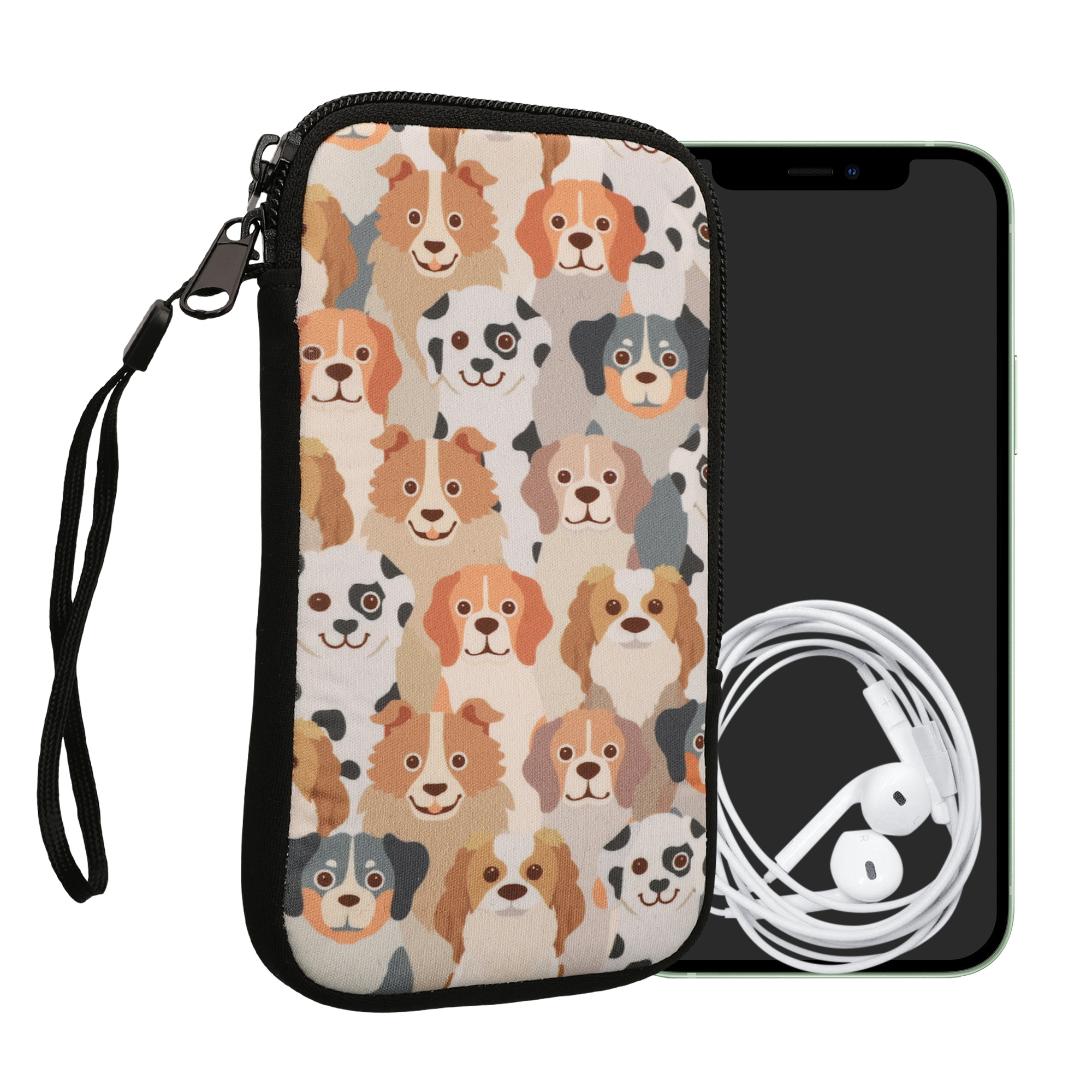 Univerzální pouzdro na mobil kwmobile pro Smartphone Size M, motiv Dogs bílá / světle hnědá / šedá
