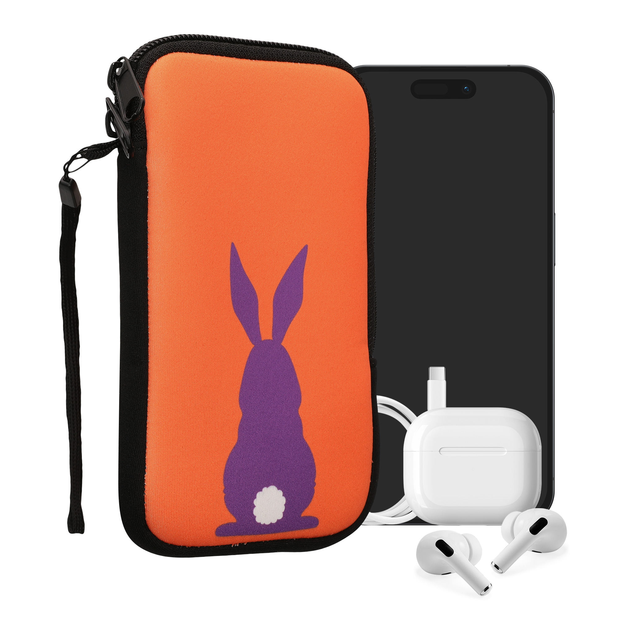 kwmobile univerzální pouzdro na mobil L 6.5", neopren, Rabbit Silhouette fialová / korálová
